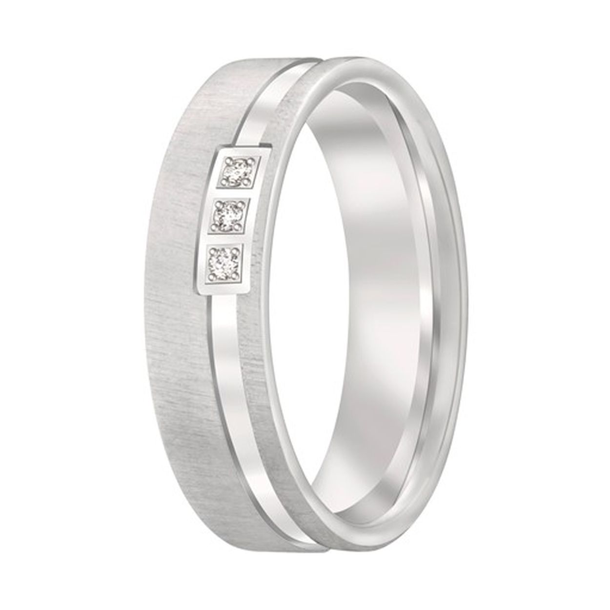 Sierlijke lijnen worden in verschillende bewerkingen gepresenteerd in dit elegante model. De drie briljanten maken deze ring helemaal compleet!