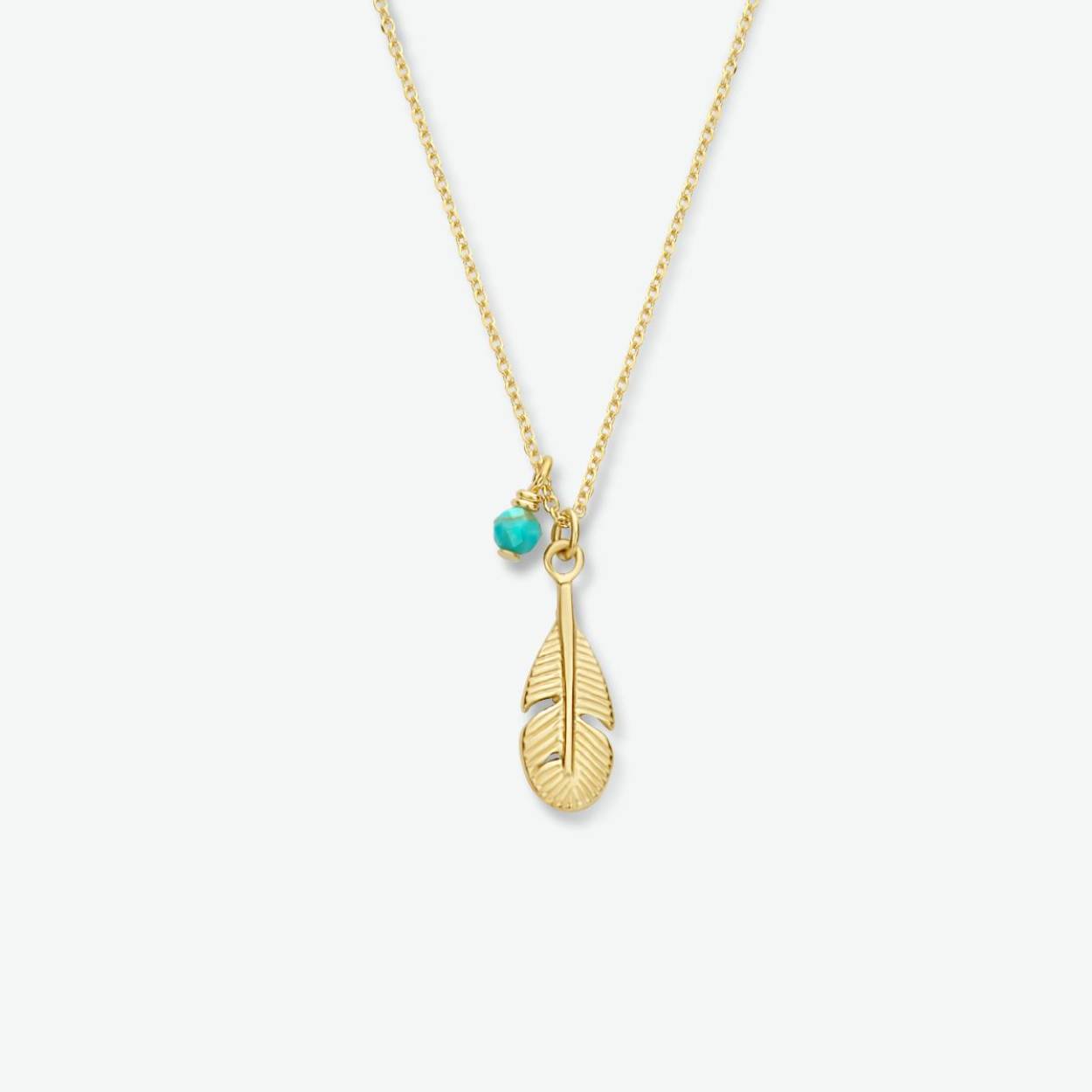 zilver met goud oplaag collier met veer en turquoise steen