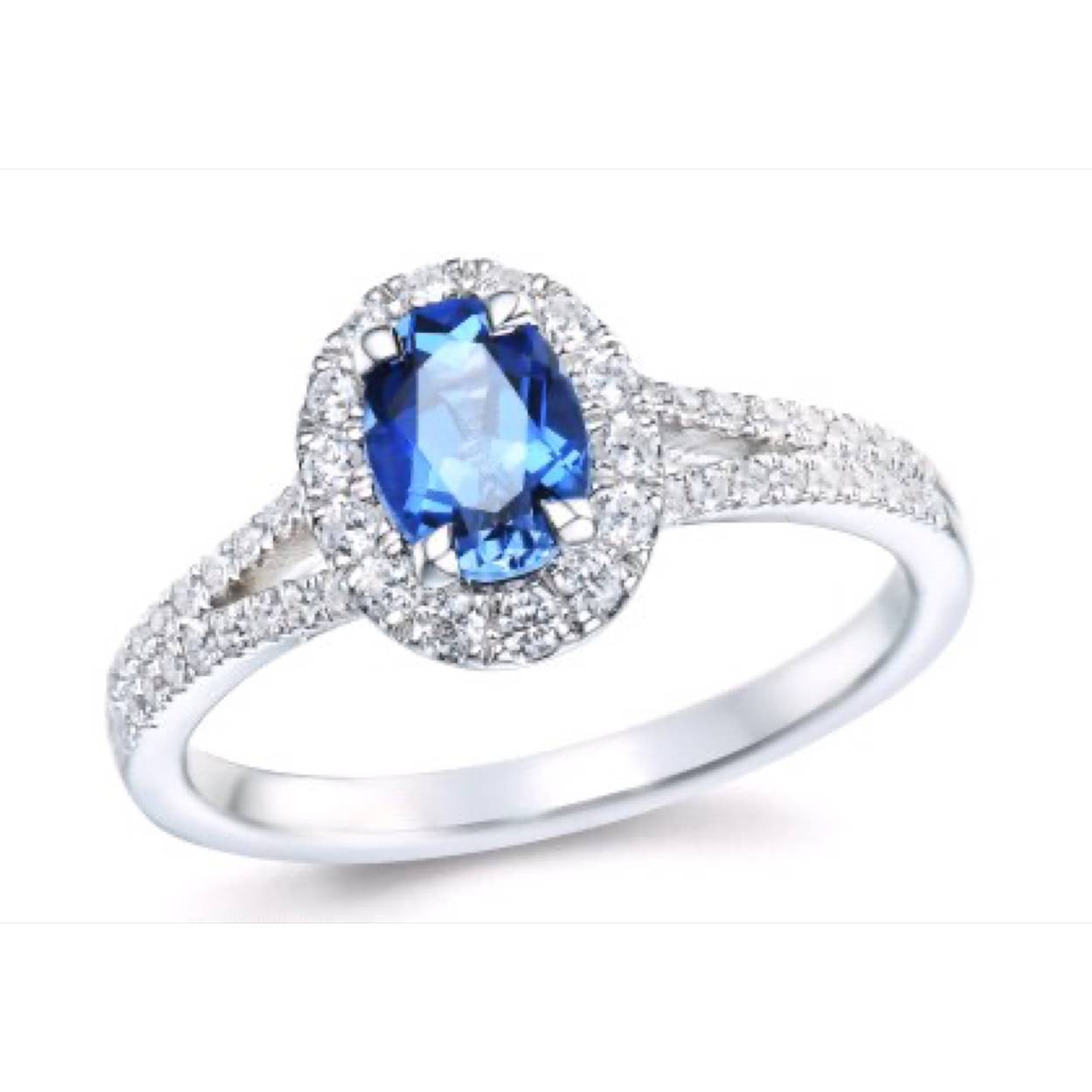 Ring wit goud 18kt met diamanten en blauwe saffier