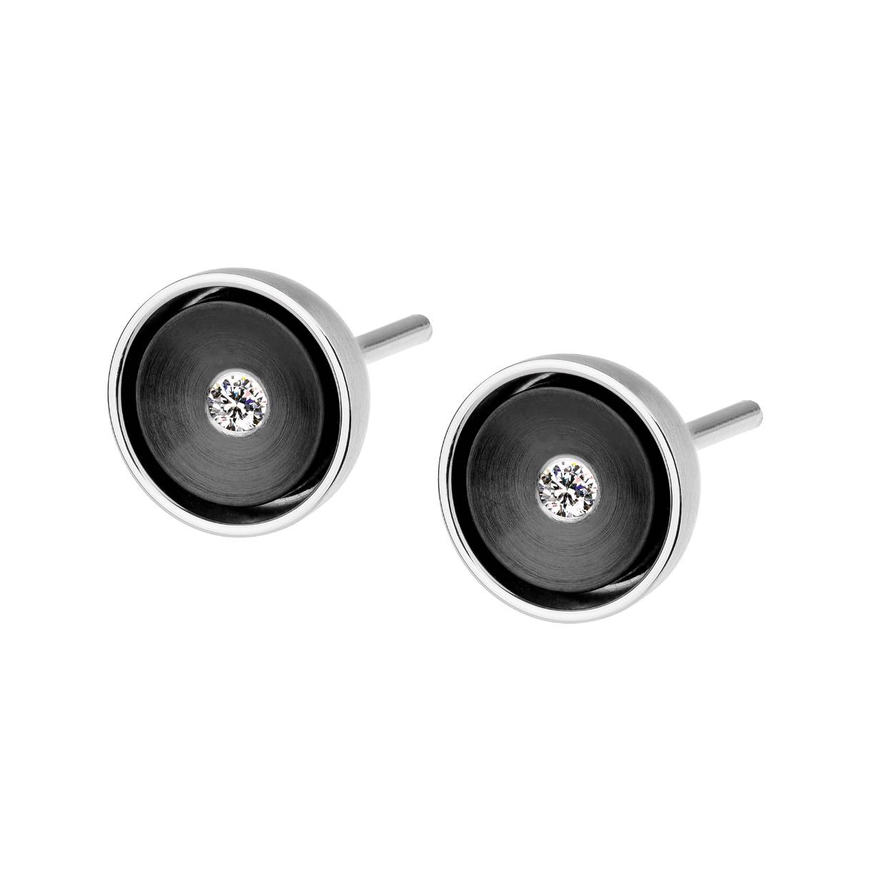 Stalen oorknoppen zwart met Briljant TW/SI 0.016 crt. 7 mm