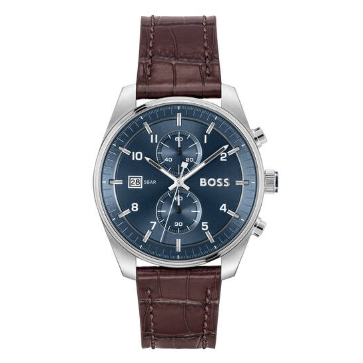 BOSS HB1514194 SKYTRAVELLER Herenhorloge 44mm 
Dit BOSS horloge uit de SKYTRAVELLER serie met artikelnr: HB1514194 heeft een luxe sportieve uitstraling. Zeer geschikt voor de moderne stijlvolle man van nu. Het herenhorloge valt op door zijn stalen horlogekast met een gladde bezel en een blauwe sunray wijzerplaat met een chronograaf en datum. Opvallend zijn de wijzers die met kleur en lumibrite de tijd aangeven. Aan de kast zit een gladde bruine leren band met gespsluiting. Het horloge heeft een doorsnee van 44mm met een mineraalglas en is 5ATM. 

HET MERK:
HUGO BOSS is afgestemd op levensstijlen waar het gaat om kwaliteit en precisie. Het wereldwijde fashionlabel is verdeeld in twee merken: BOSS en HUGO. Het merk BOSS biedt geavanceerde, moderne horloges gericht op kwaliteit en design om een onberispelijke look te creëren – of het nu zakelijk, casual of sportief is. De horloge collectie van BOSS is perfect afgestemd op levensstijlen waar het gaat om kwaliteit en precisie. BOSS is op maat gemaakt in een onberispelijke stijl.

Blijf stijlvol bij de tijd. Voor de BOSS-vrouw is stijl het handelsmerk en draait alles om
details. Breng uw look naar een hoger niveau met onze nieuwe en kenmerkende horlogecollectie.

SPECIFICATIES:
- Mineraalglas
- Ronde kastvorm, Ø 44mm
- Stalen horlogekast
- Blauwe wijzerplaat
- Bruine leren band
- 5ATM