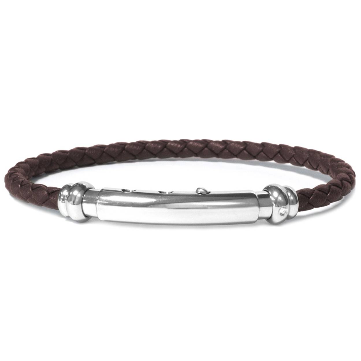 Borsari Gioielli armband edelstaal +18 krt / leer en diamant