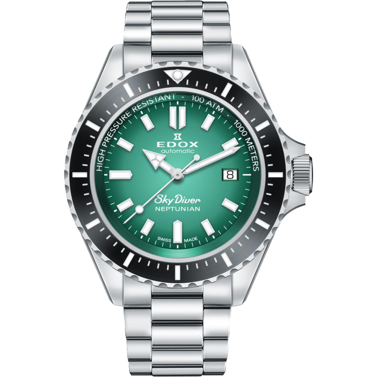 Edox Skydiver Heren Horloge

Behuizing gemaakt van roestvrijstaal, in de kleur zilver

Horlogeband gemaakt van roestvrijstaal, in de kleur zilver, met vlindersluiting

Automatisch uurwerk- Datum weergave- Voorzien van saffierglas, zeer hard en vrijwel krasvrij

100 ATM waterdicht, geschikt om mee te (diepzee) duiken

Breedte van de behuizing is 44 mm- Dikte van de behuizing is 15.6 mm