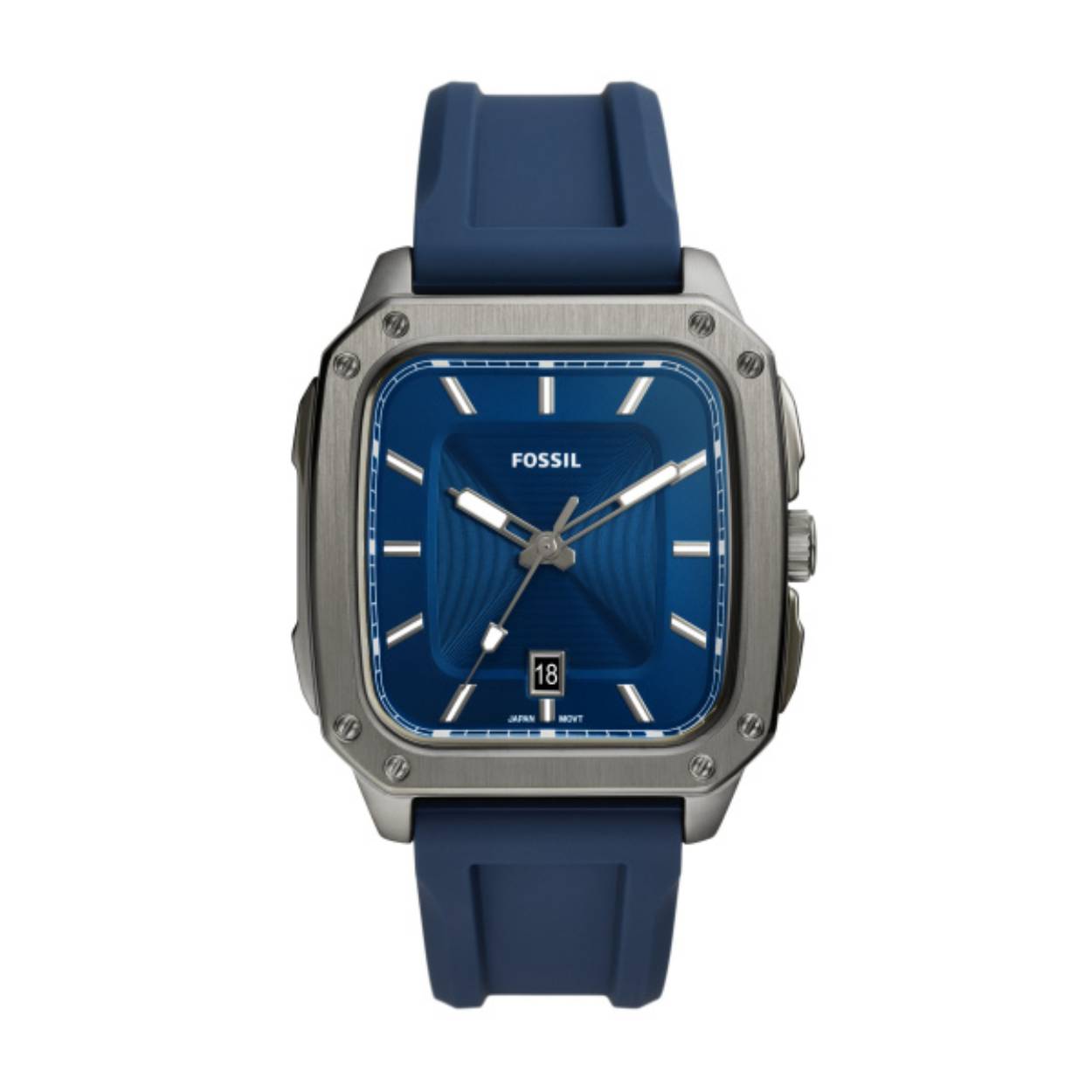 Stoer Fossil horloge voor heren met een leren band. Het horloge is voorzien van een quartz uurwerk en is aangeduid met streepjes. 
