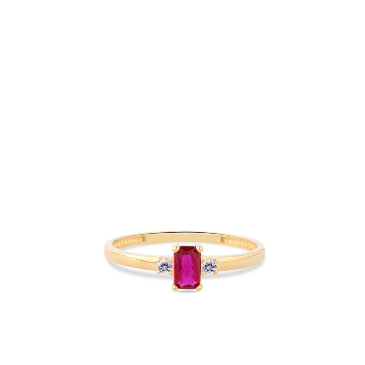 Dit is een ring van het merk Swing Jewels. De kleur van het sieraad is geelgoud. Dit sieraad bevat de edelsteen: zirconia. De kleur van deze edelsteen is: fuchsia.