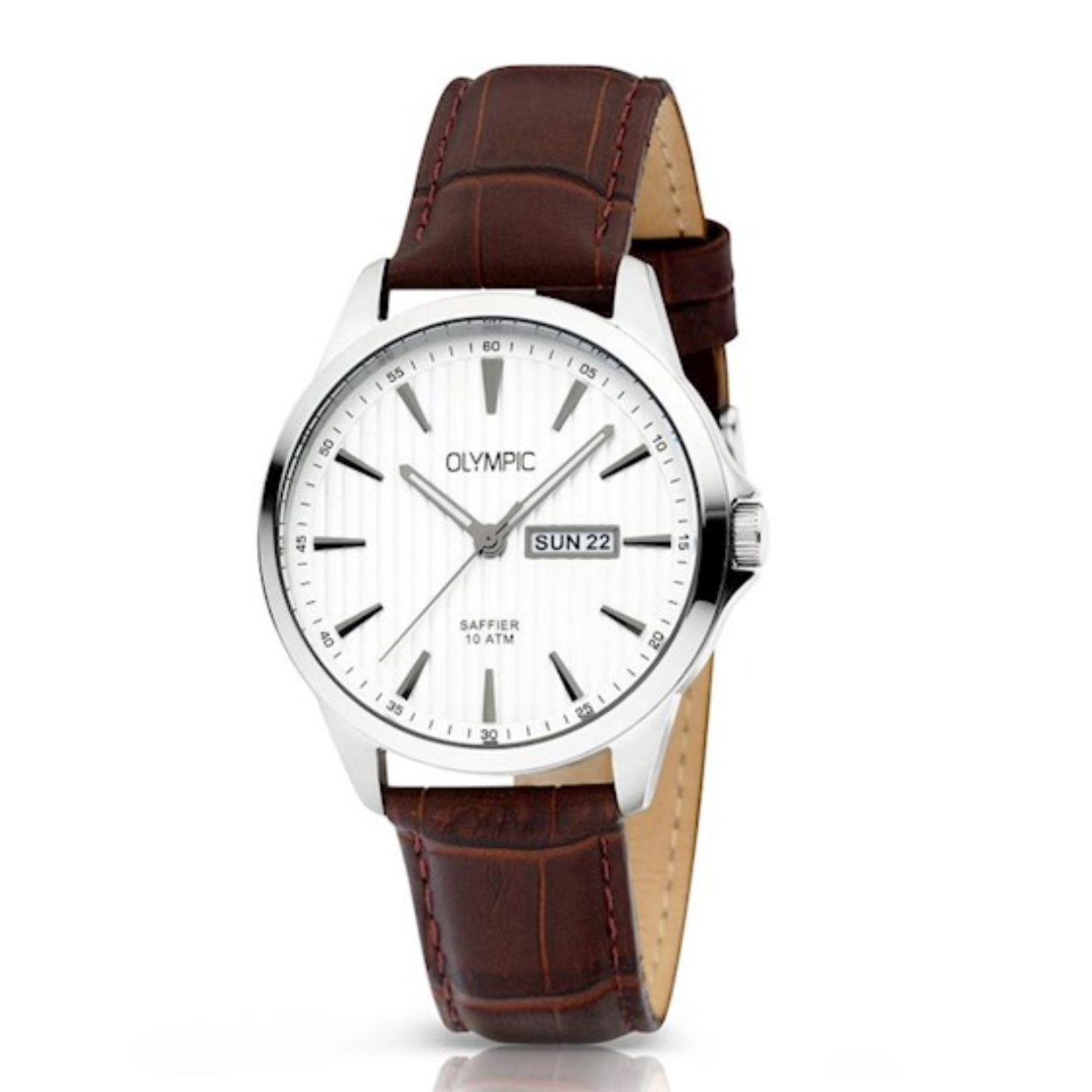 Olympic OL26HSL077 JOHN Horloge - Staal - Leer - Zilver - 41mm
Dit unieke Olympic horloge met artikelnummer: OL26HSL077 is een klassiek horloge. De ronde stalen kast heeft een gladde bezel en een zilverkleurige wijzerplaat met een dag,- en datum aanduiding. Aan de kast zit een bruine lerenband met een gespsluiting. Het horloge heeft een saffierglas een doorsnee van 41mm en is 10ATM. 

Waterdichtheid 10ATM
Dit horloge is bestand tegen water bij het zwemmen en douchen. Dit horloge is niet bestand tegen (grote) waterdruk dus je kunt er niet mee duiken.
Waterdichtheid  5ATM
Dit horloge is regen en spatwaterdicht. Niet geschikt om mee te zwemmen en douchen.
Waterdichtheid 3ATM
Dit horloge is spatwaterdicht. Niet geschikt om mee te zwemmen en douchen.

Het merk:
Een mooi horloge hoeft niet duur te zijn! Het Nederlandse horlogemerk Olympic levert stoere chronografen, slimline series, digitale uurwerken en elegante dameshorloges. De prijs-kwaliteitverhouding staat bij Olympic hoog in het vaandel met prijzen die uiteenlopen van € 34,95 tot en met € 159,00.

100% Nederlands ontwerp, waterdicht en standaard 3 jaar fabrieksgarantie.

Specificaties:
- Ronde kast 41mm
- Stalen horlogekast
- Zilverkleurige wijzerplaat
- Bruine leren band
- 10ATM 
- Standaard 3 jaar fabrieksgarantie
- Saffierglas