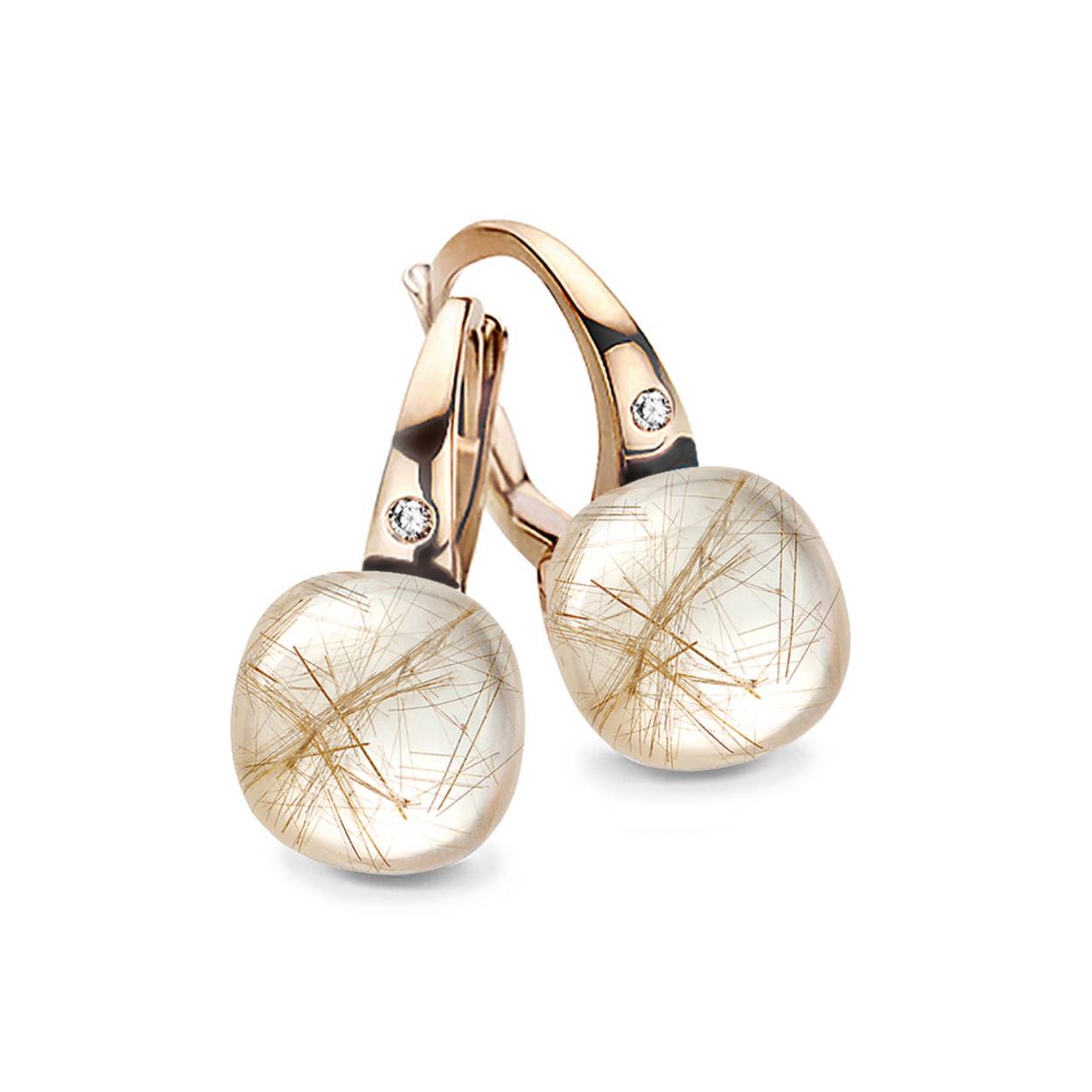 Quartz Rutile Moonshine
Deze Mini Sweety oorhangers zijn gemaakt van 18kt roségoud en afgewerkt met rutielkwarts met witte parelmoer gekenmerkt door een diamant 0.02ct