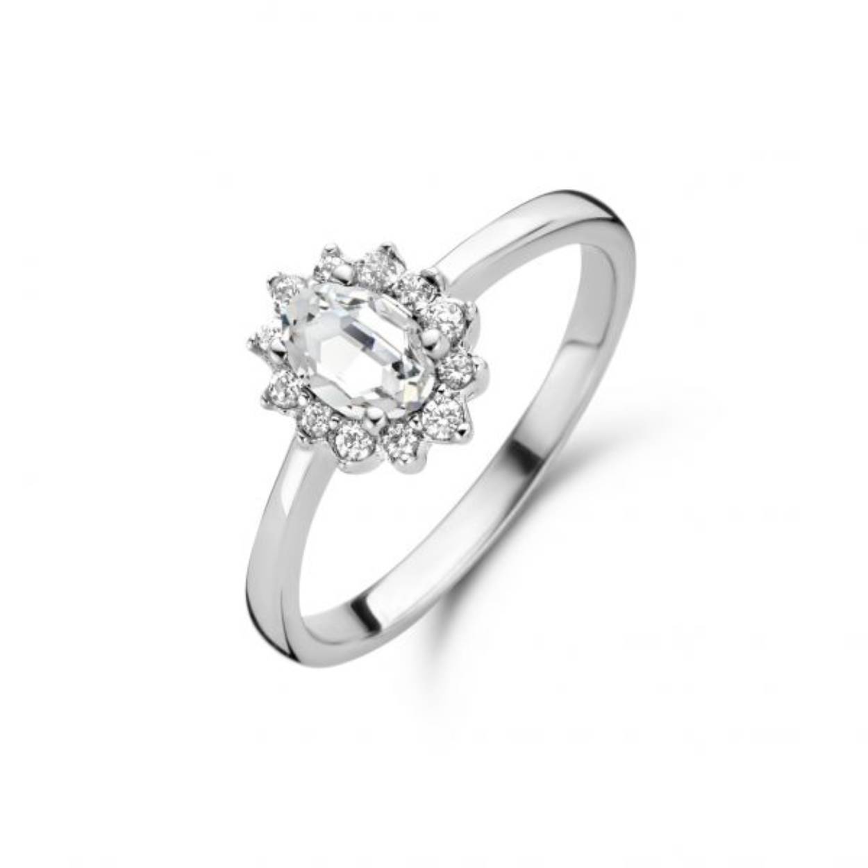 ZILVER RING MET WIT ZIRKONIA ENTOURAGE OVAAL