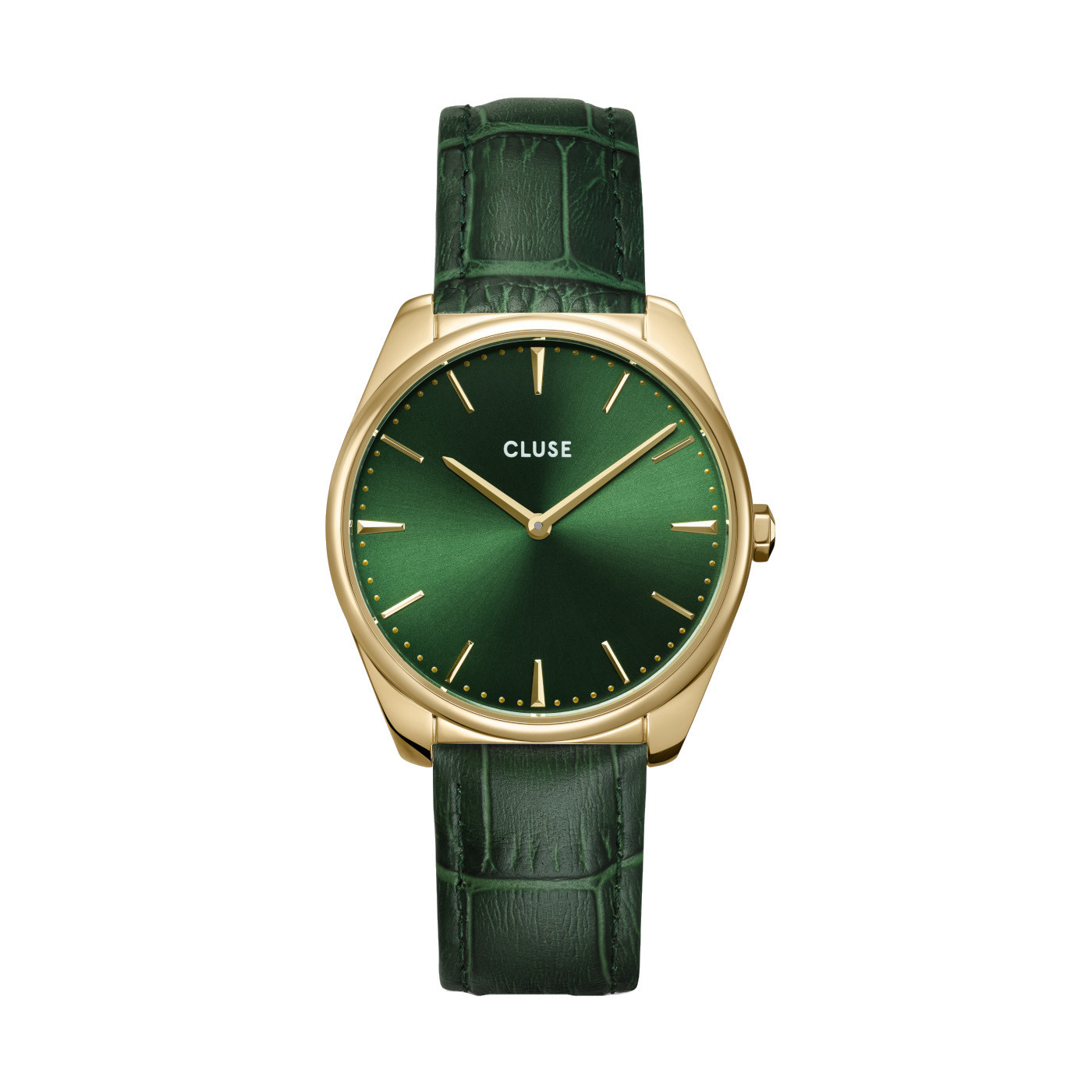Mooi dames horloge van Cluse. Voorzien van een groene wijzerplaat en groene lerenband. De perfecte combinatie voor de dame.
