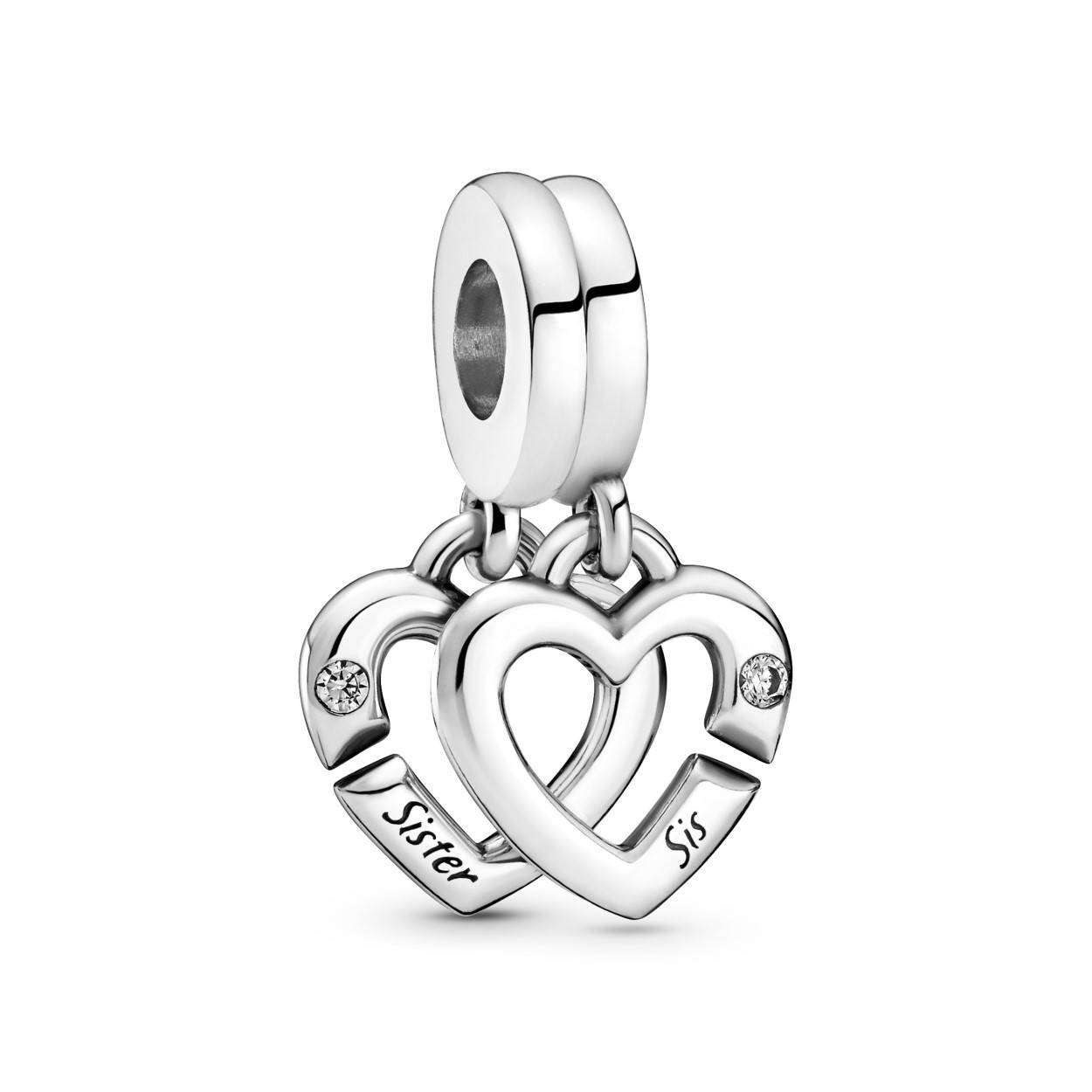 Wat een leuk cadeau! Met deze Pandora charm verras je je zus(je) of uw twee dochters met ieder een bedel. De harten kunnen in elkaar en hebben beide een mooie tekst op de bedel.