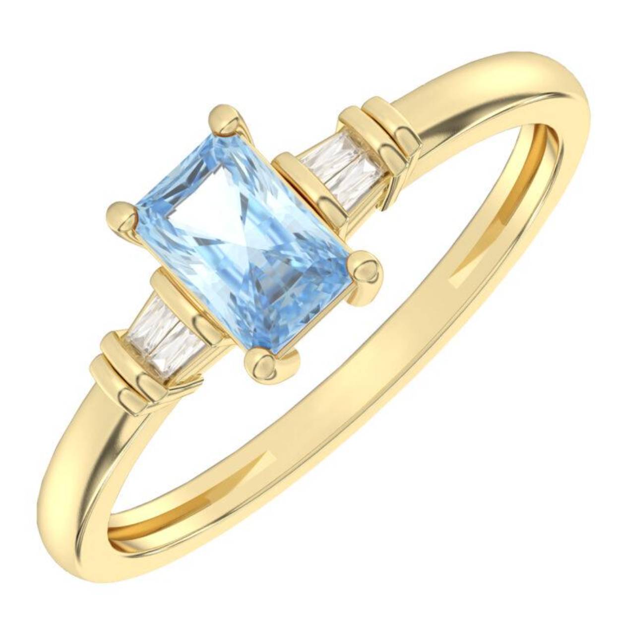 14k gouden diamanten ring met 4-0.04 H SI Tape/1-0.72 Sw/Bl.Topaas