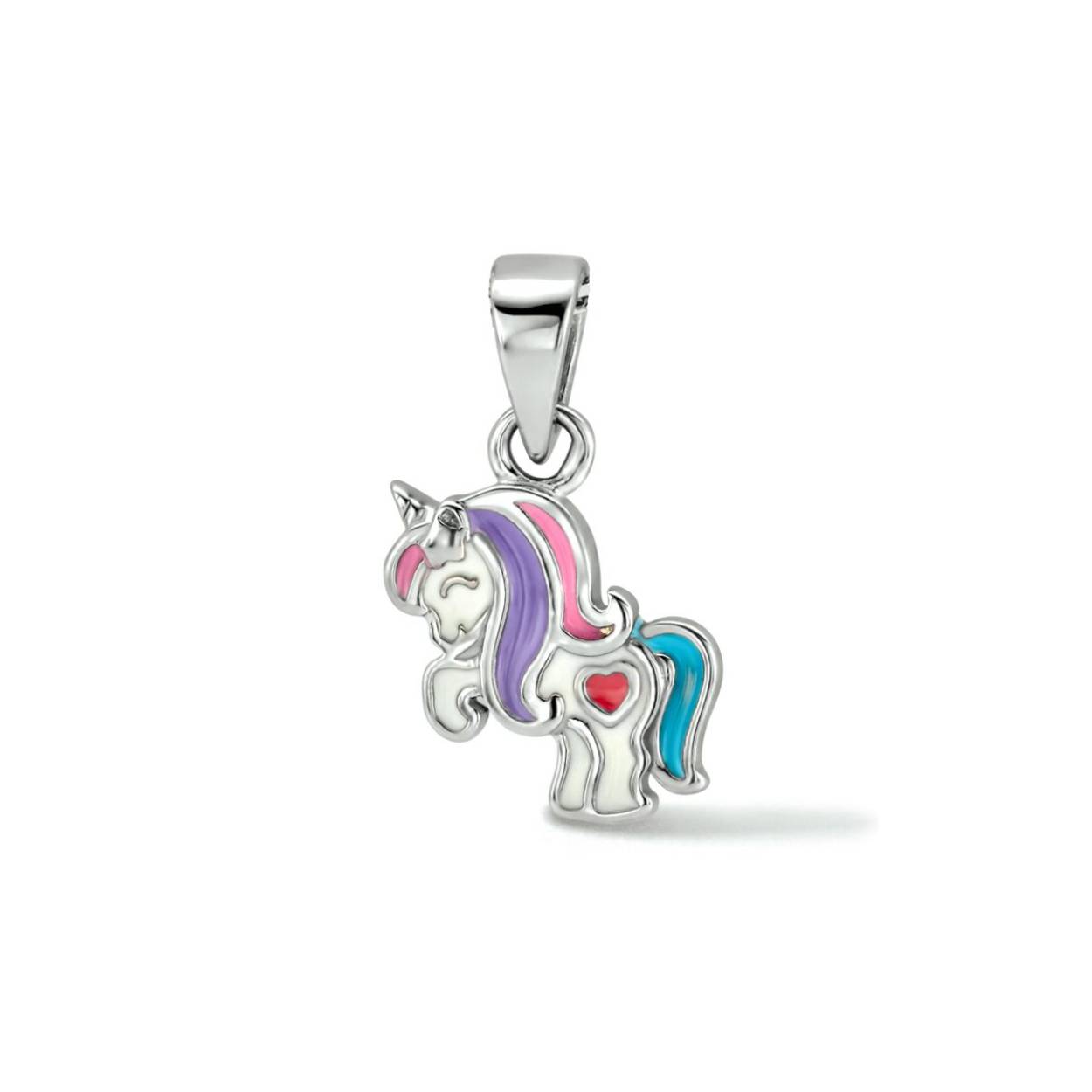 Zilveren hanger bedel unicorn roze paars wit emaille