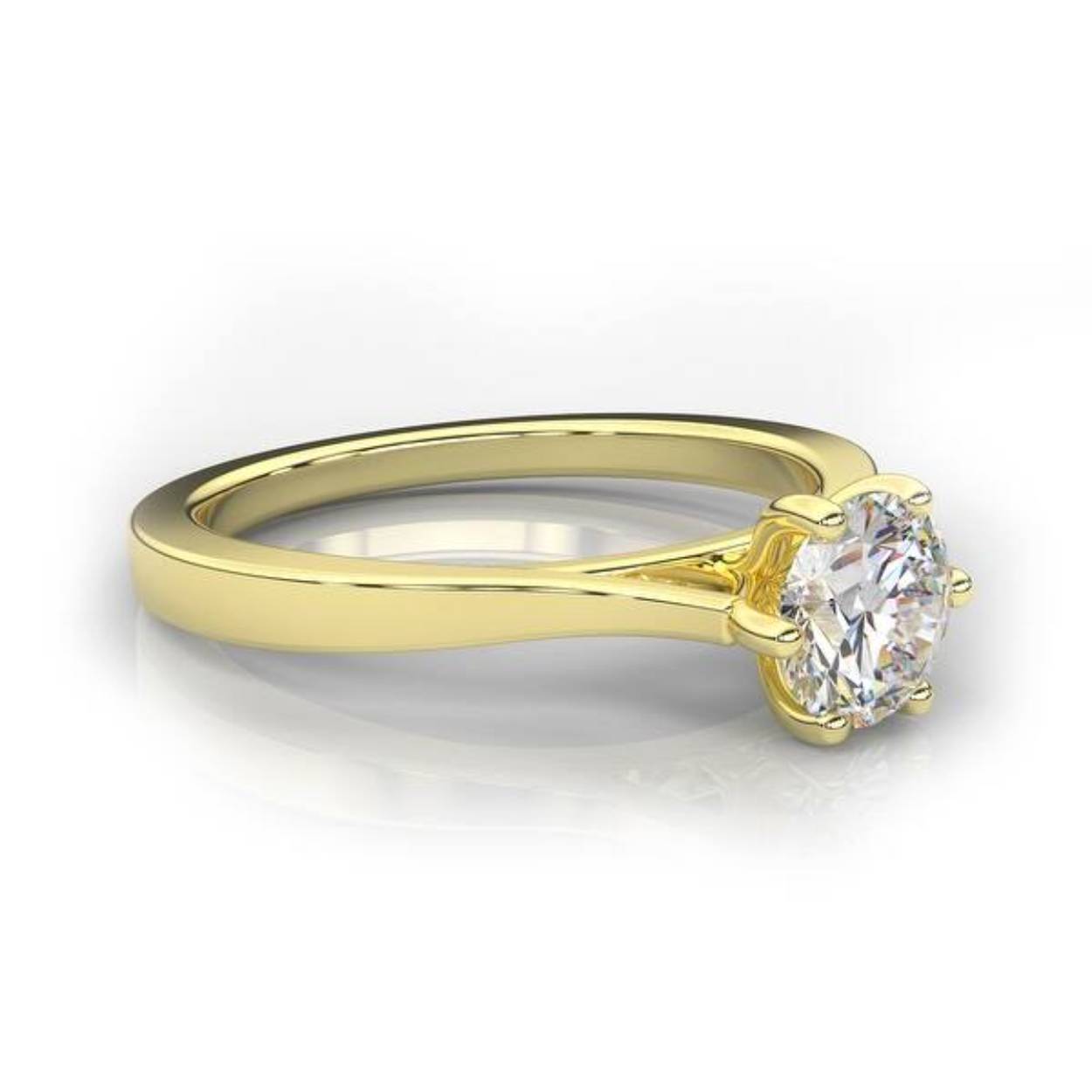 14k geelgouden solitaire met 8-poots witgouden korfzetting bezet met 015 crt diamant