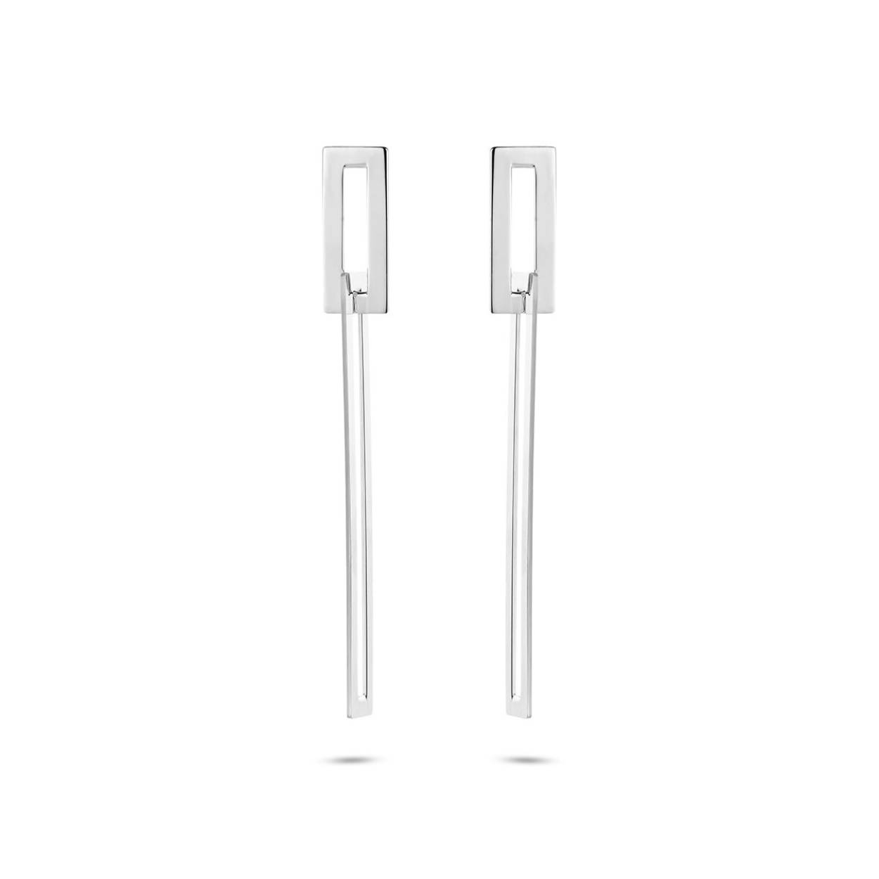 Gerhodineerd 925 zilveren oorhangers met rechthoeken en een totale hoogte van 51mm.