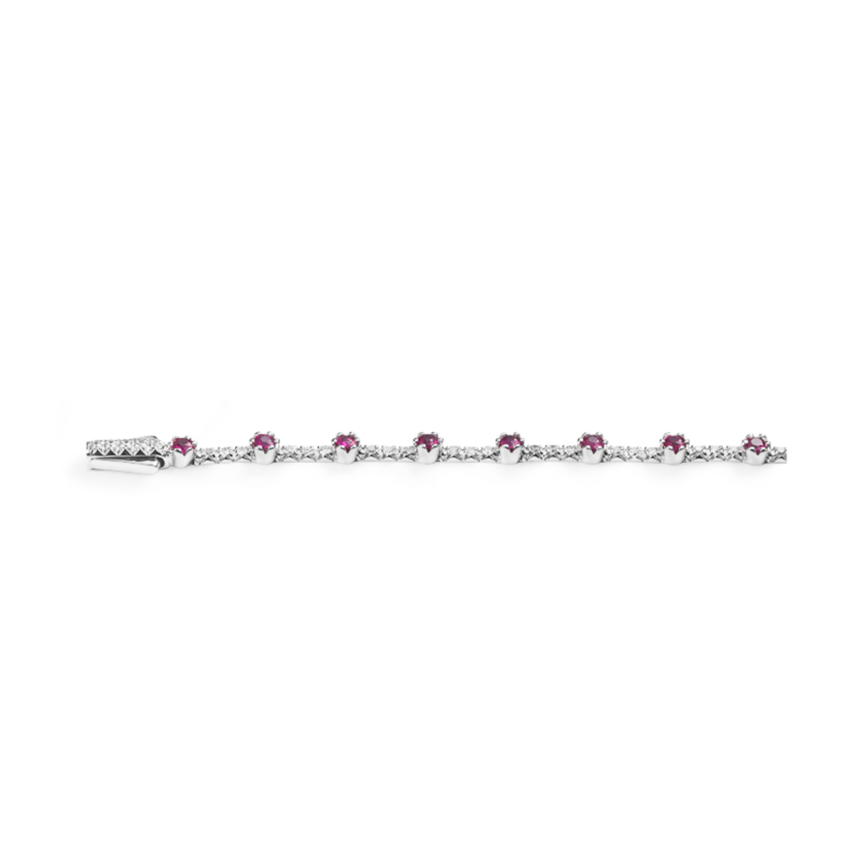 BRACELET TENNIS EN OR BLANC 18K , DIAMANTS ET RUBIS
D 0.58 GVS1 R 1.52 18cm 