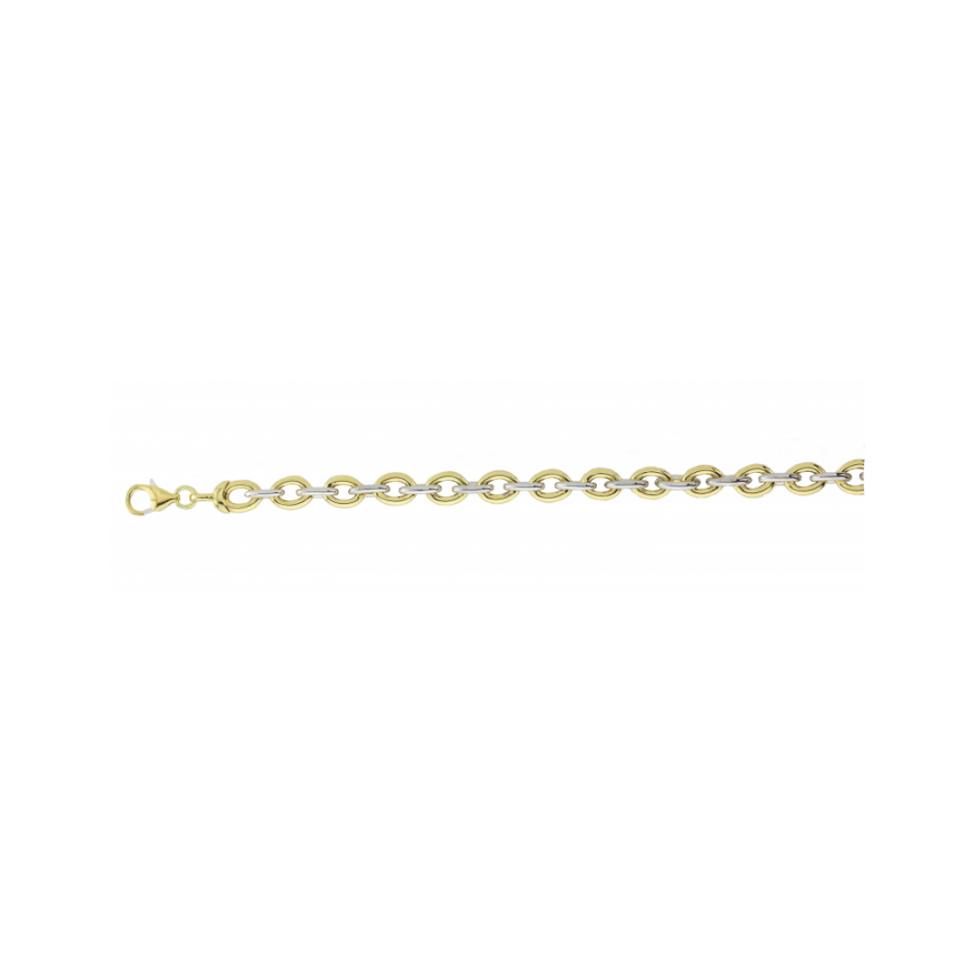 14krt bicolor gouden collier met zilverkern. Schakel: Anker. Diameter: 7mm. Lengte: 45cm. Bijpassende armband mogelijk.