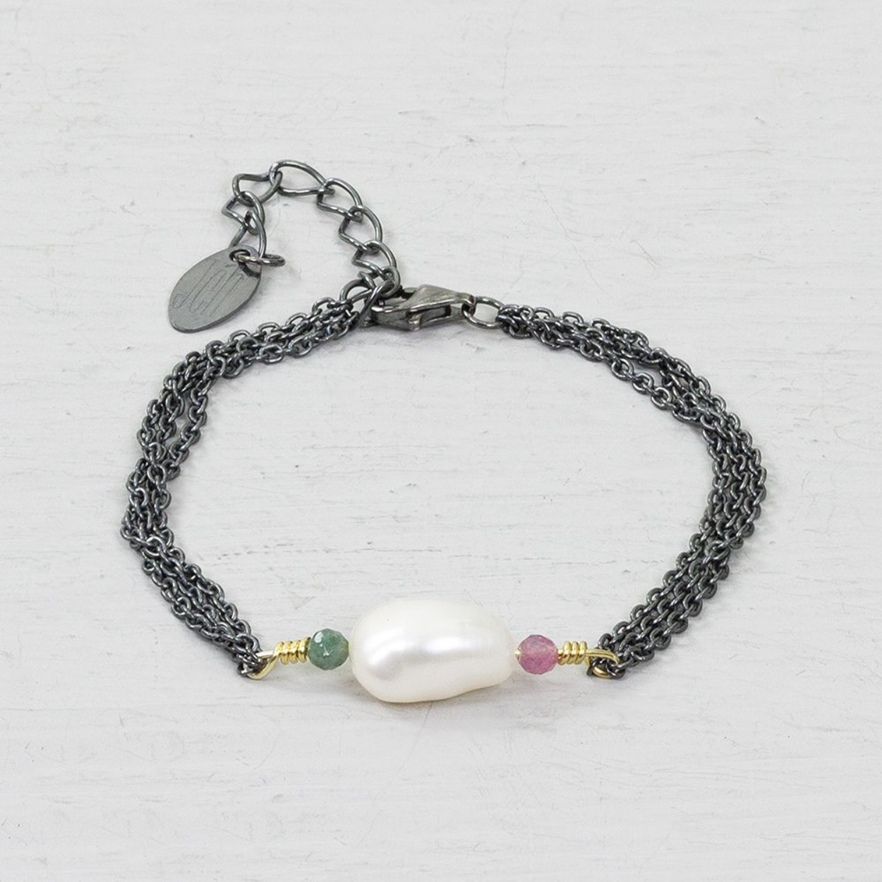 Armband zilver oxy Parel en Tourmalijn zilver oxy