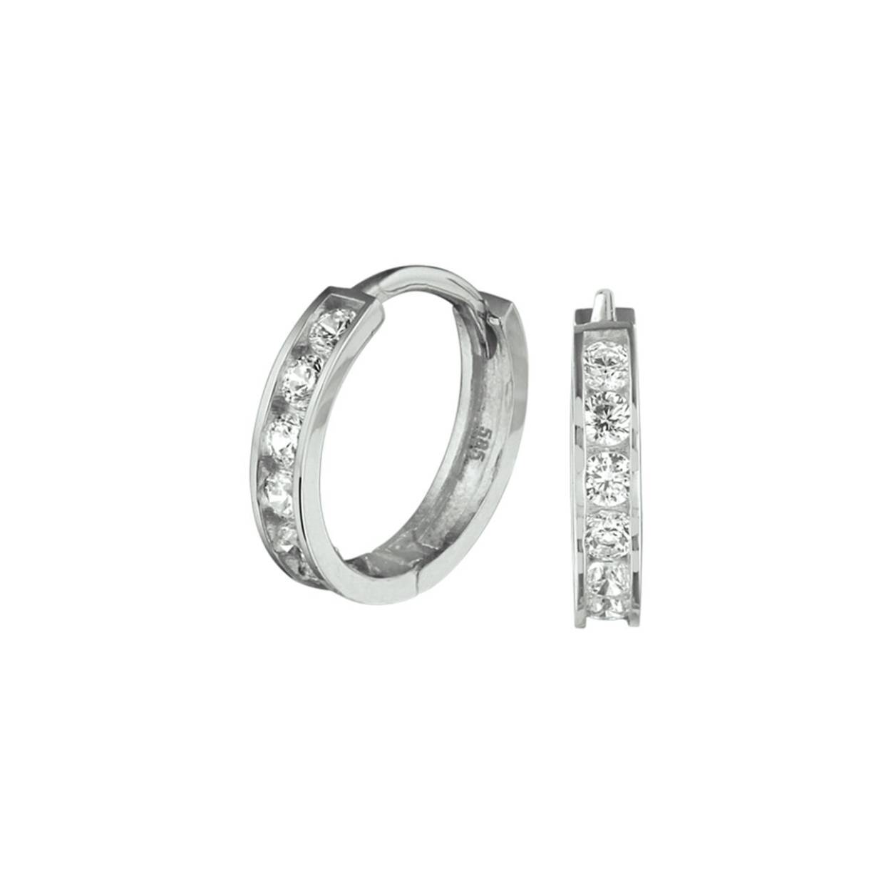 Witgouden oorring klapoorringen zirkonia 12.5x2.3mm