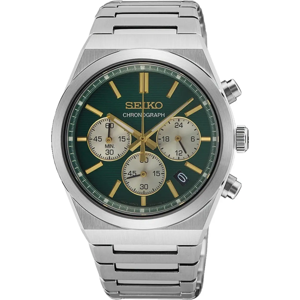 Het Seiko 8T63 kaliber is een analoge Quartz Chronograaf met datumweergave. De stopwatch meet tot maximaal 60 minuten in stappen van 1/5 seconde. Het Seiko Quartz horloge is zeer accuraat. Alle Quartz horloges van Seiko worden met kwik-vrije batterijen geleverd, een milieuvriendelijke keuze passend binnen Seiko's Clean Energy Concept.