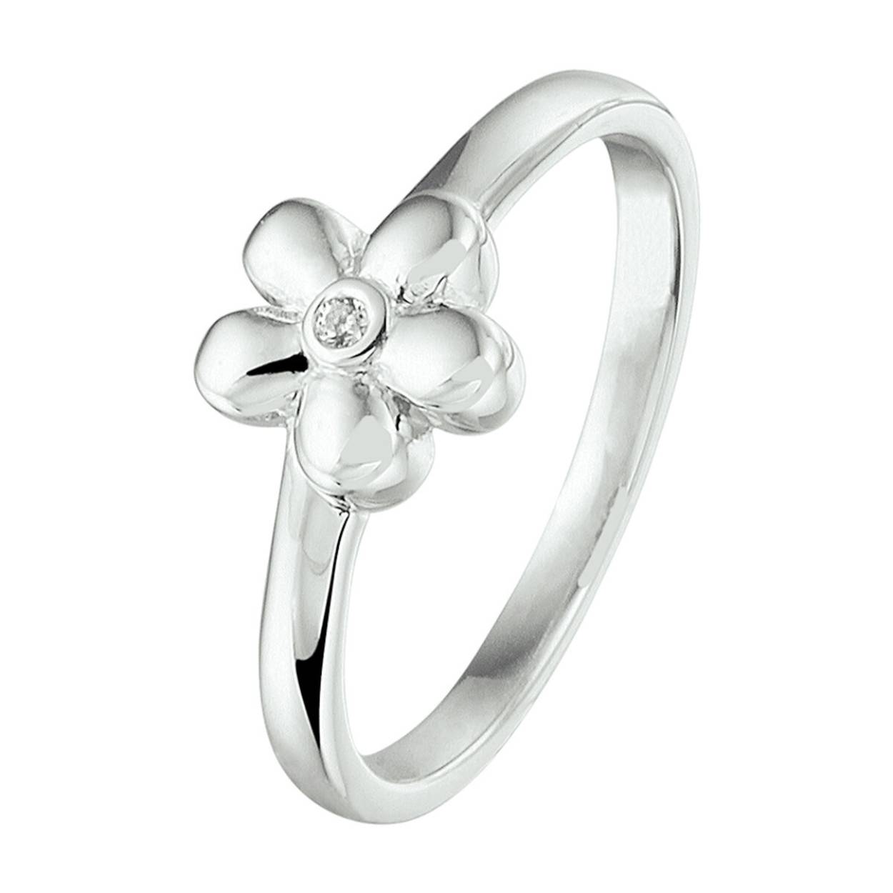 Gerhodineerd zilveren ring in de vorm van een bloem. Uitgevoerd met een schitterende zirkonia. Tip: Leuk om kado te geven! Zie je ze al stralen?