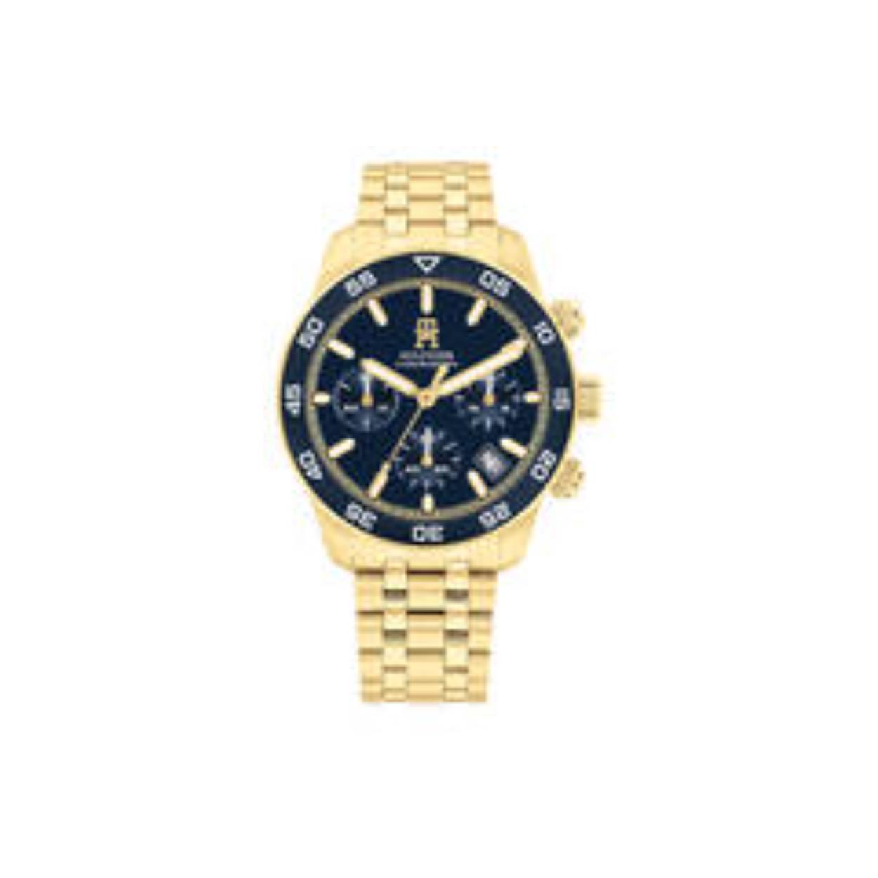 Tommy Hilfiger TH1792158 Horloge Heren Staal Goudkleurig Chronograaf 41mm
Dit specifieke horloge van Tommy Hilfiger uit de TH85 serie met artikelnr: TH1792158 is een sportief herenhorloge die niet in je collectie mag ontbreken. Het stalen herenhorloge heeft een ronde goudkleurige kast met een donkerblauwe bezel met daarop een GMT-tijdwijzer.  Het horloge heeft een donkerblauwe wijzerplaat met goud/zilverkleurige wijzers als uursaanduiding en een datum. De goudkleurige schakelband is op lengte verstelbaar en heeft een vouwsluiting. Het horloge heeft een mineraalglas, een doorsnee van 41mm en is 5ATM.

Het merk:
Sinds de lancering van het merk in 1985 is Tommy Hilfiger wereldwijd bekend geworden als pionier van de klassieke Amerikaanse coole stijl. Geïnspireerd door de iconische popcultuur en het Amerikaanse erfgoed. De dames en herencollectie van dit seizoen bestaan uit minimalistische silhouetten en rustieke lederen details. De herenhorlogecollectie biedt iconische uurwerken met roestvrijstalen, lederen en siliconen banden.

Specificaties:
- Mineraalglas
- Ronde kast 41mm
- Goudkleurige horlogekast met gekleurde bezel
- Donkerblauwe wijzerplaat
- Goudkleurige schakelband 
- 5ATM