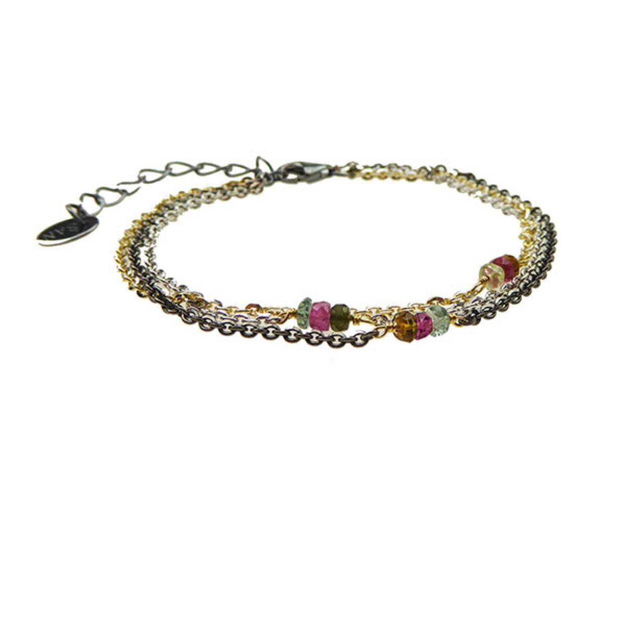 Armband  - 3 rijen gekleurd met Toermalijn
