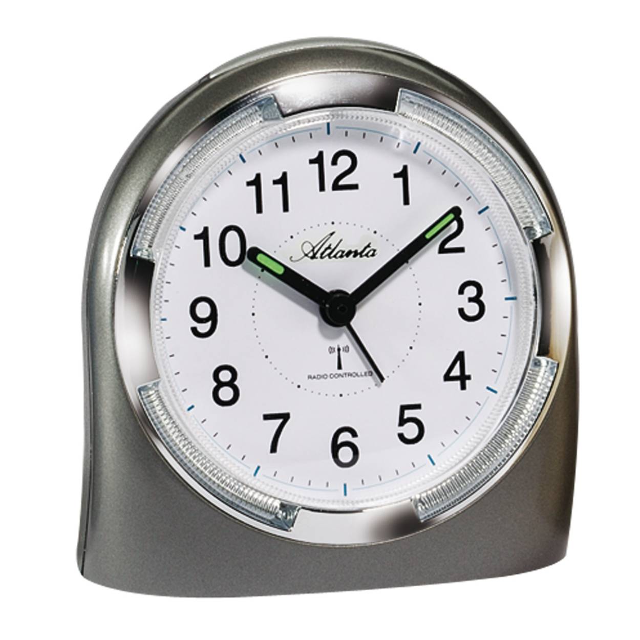 Radiogestuurde kwartswekker met oplopend geluidsniveau van het weksignaal, verlichting en snoozefunctie donkergrijs 11x7 cm