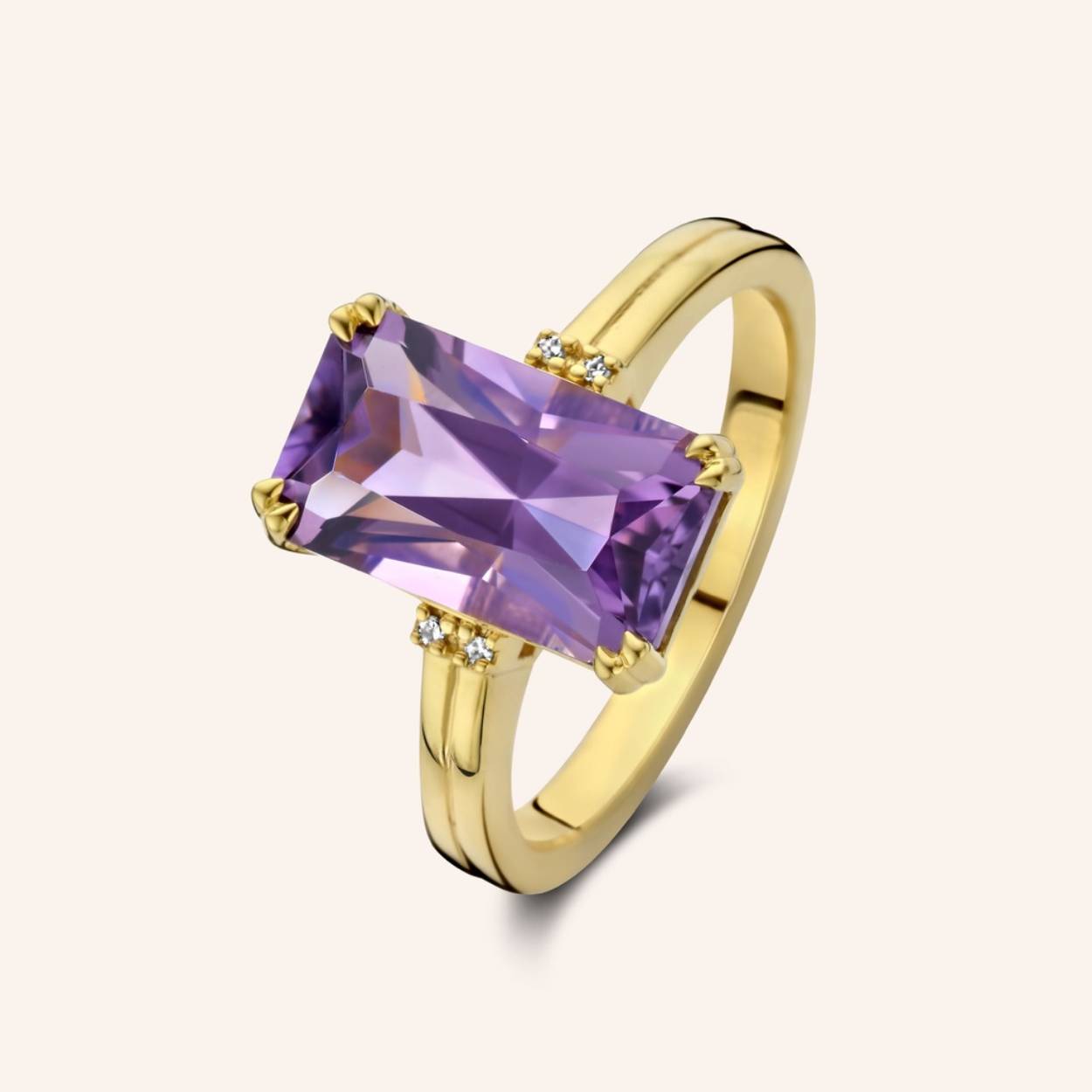 Ring gold plated amethist + 0.012ct brilj