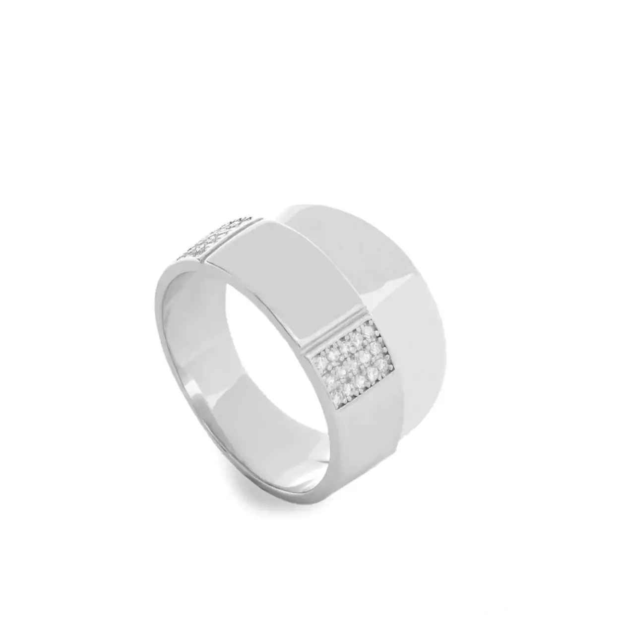Wide silver rings for women. The perfect design to complement your outfits. Sterling silver wide rings in a double tier design with white zirconia detailing on the top tier - you'll love it!