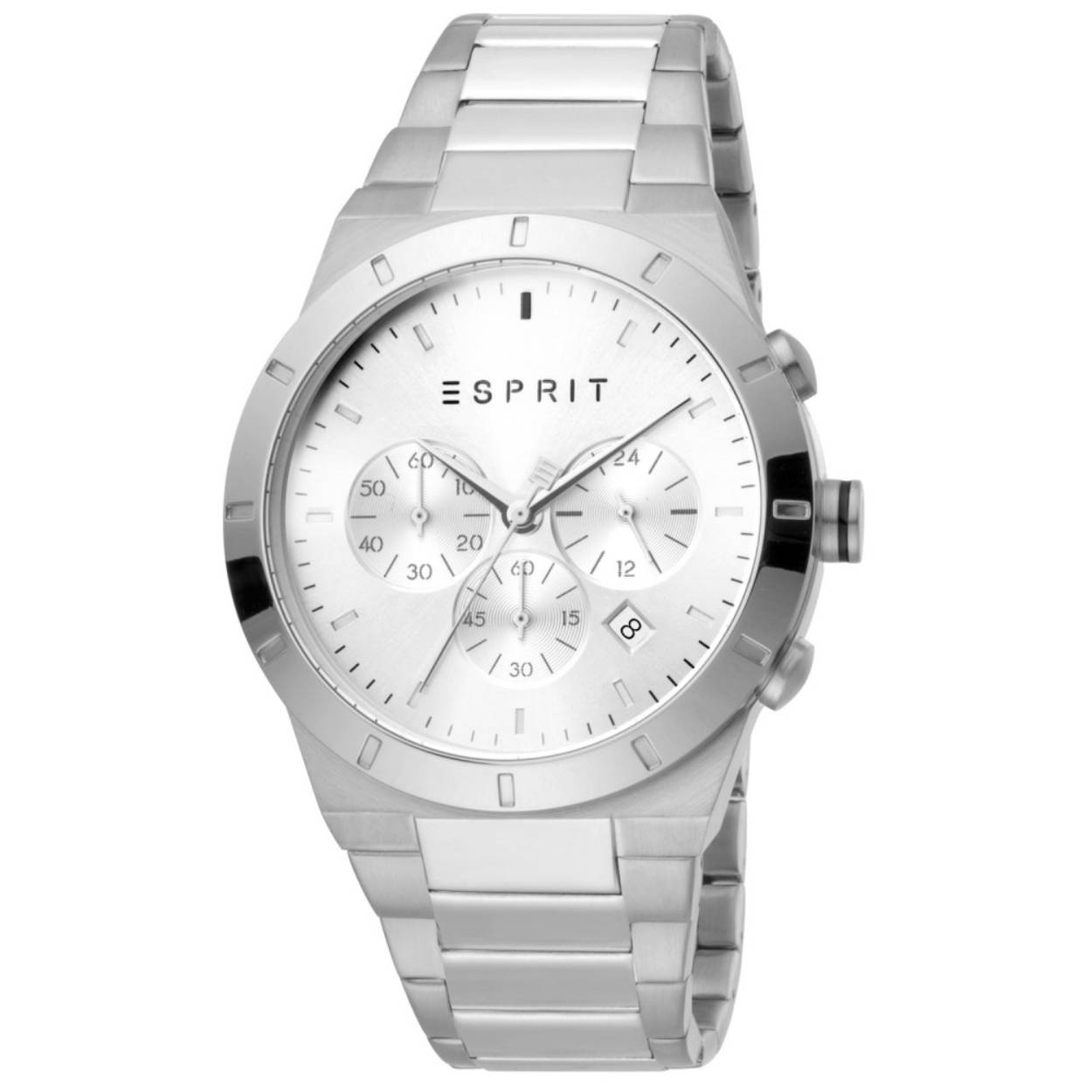 Dit heren horloge is van het merk Esprit. Het is een quartz horloge met een dag aanduiding. De band is gemaakt van RVS en de diameter van de kast is 43mm.