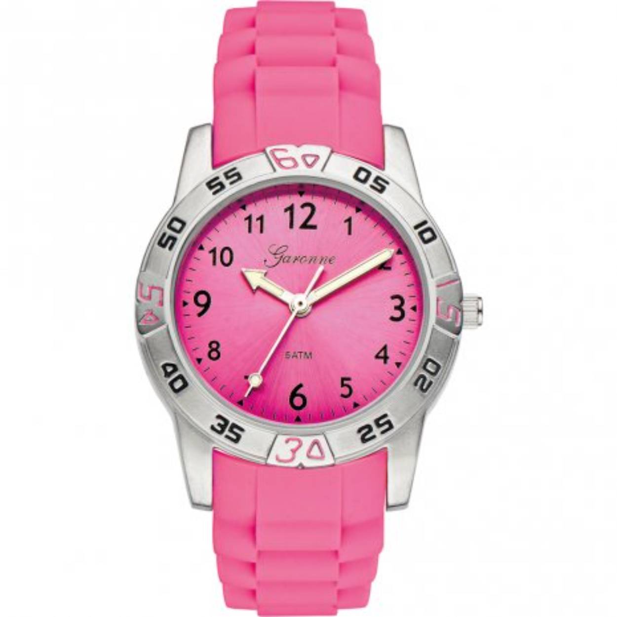 Dit is een horloge van het merk Garonne gemaakt voor meisjes.
De specificaties zijn als volgt:
Kastmaat: 33 mm
Kastdikte: 9.6
Bandlengte: 185
Bandbreedte: 18
Waterdichtheid: 5 ATM / 50 Meter / 165 Feet