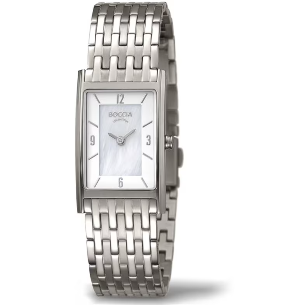 Boccia Titanium 3212-07
Dit dameshorloge van Boccia Titanium heeft een nette uitstraling. De zilverkleurige rechthoekige horlogekast zorgt voor een stijlvolle look en de parelmoer wijzerplaat maakt het horloge net wat meer chique. Het horloge heeft een rechthoekige kast met een diameter van 21mm, een mineraalglas en is 5ATM. Combineer dit prachtige exemplaar met de andere sieraden van Boccia Titanium voor een complete look. Aan de titanium kast zit een titanium fijne schakel band.

HET MERK
Boccia Titanium is het titanium merk van Nederland, dat zijn oorsprong in Duitsland vindt en is opgericht in het jaar 1992. Ontwikkeld door internationale ontwerpers. Alle titanium componenten van de BOCCIA TITANIUM collectie zijn gemaakt van 99,7% puur titanium; het bijzondere materiaal. Het is licht in gewicht, neemt de temperatuur van de huid aan en is zeer huidvriendelijk. Bovendien is het corrosie- en temperatuurbestendig.

SPECIFICATIES
- Mineraal glas
- Rechthoekige titanium horlogekast, &Oslash; 21mm
- Titanium band
- Parelmoer wijzerplaat
- 5ATM (Regen- & spatwaterdicht)