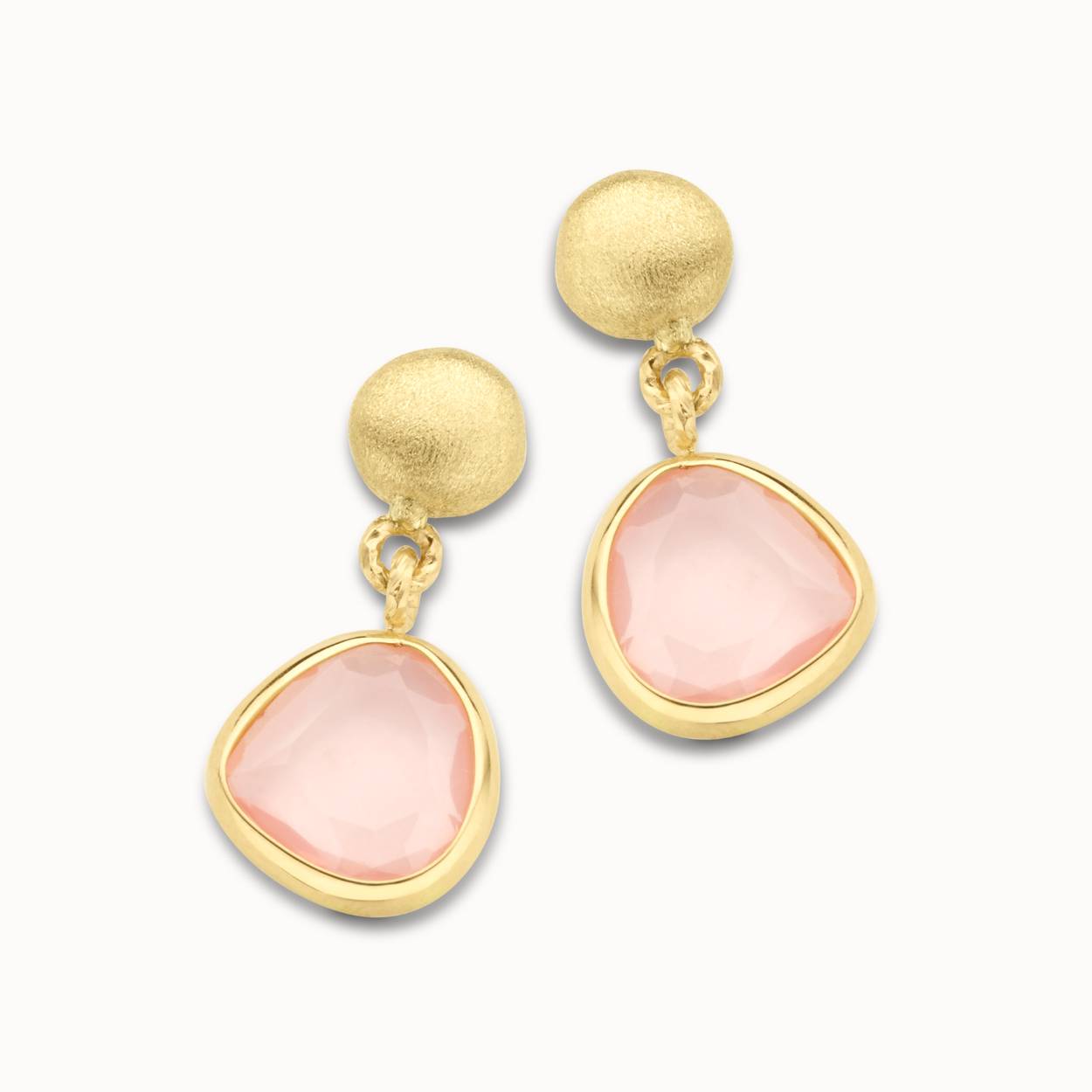 Oorslingers met roze kwarts in 18kt geel goud.