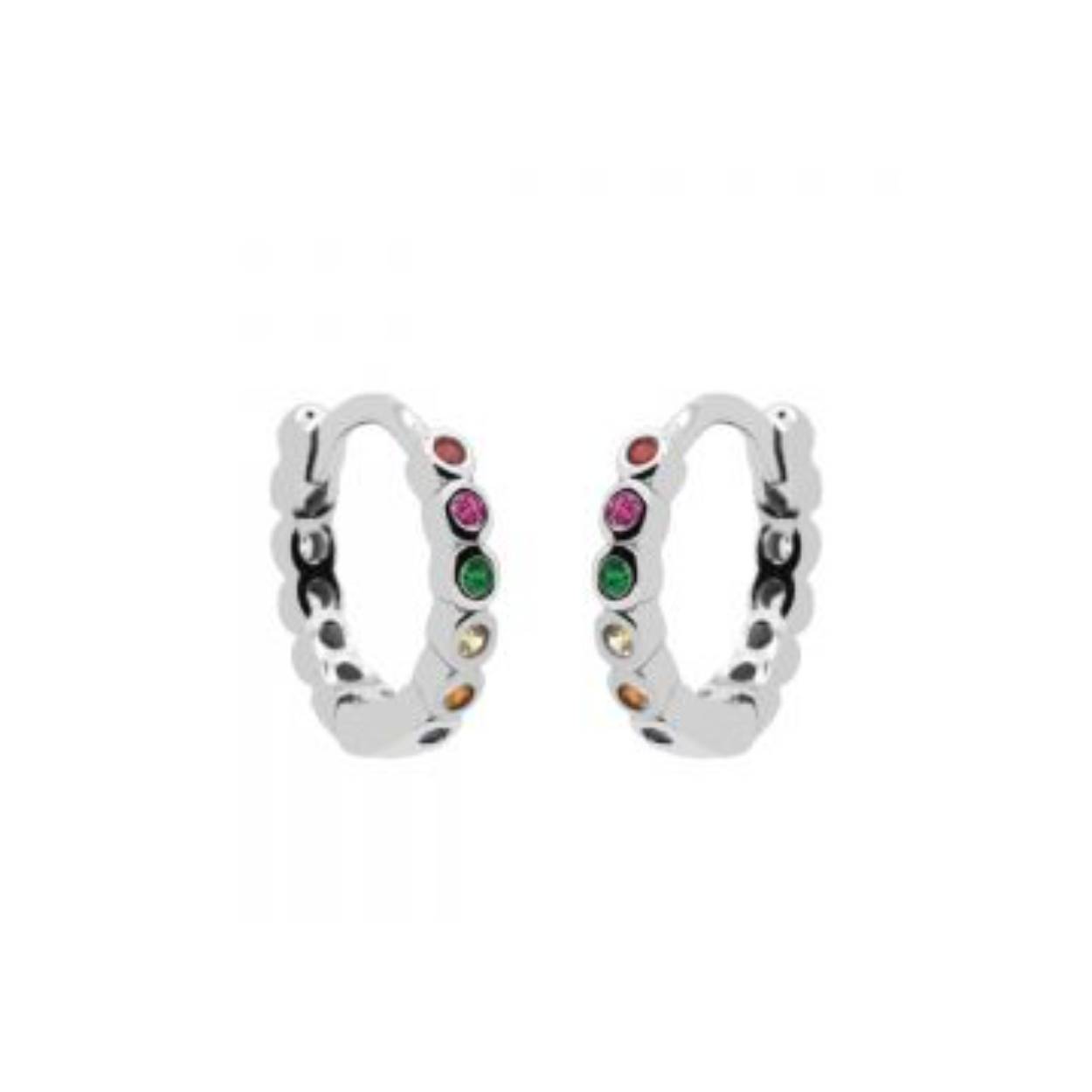 Hinged Hoops RainbowDots Silver 12mm