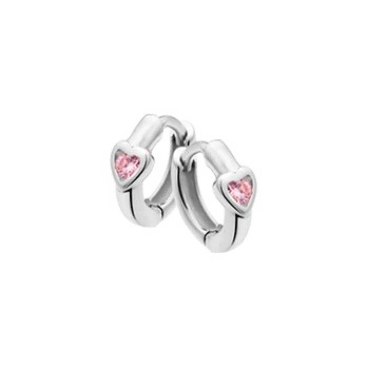 Zilveren oorring hart roze zirkonia 