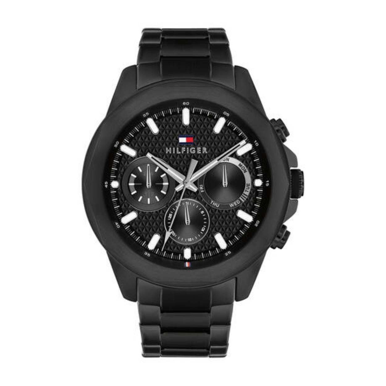 Tommy Hilfiger TH1710653 Horloge Heren Staal Zwart 46mm
Dit specifieke horloge van Tommy Hilfiger uit de Lars serie met artikelnr: TH1710653 is een casual horloge die zeker in je collectie past. Het herenhorloge heeft een ronde zwarte kast. Het horloge heeft een zwarte wijzerplaat, hierop  zijn de datum,- dag en 24-uursaanduiding extra benadrukt in de kleur zilver. Aan het stoere horloge zit een zwarte mat glimmende schakelband. Verder heeft het een mineraalglas, een doorsnee van 46mm en is 5ATM.  

Het merk:
Sinds de lancering van het merk in 1985 is Tommy Hilfiger wereldwijd bekend geworden als pionier van de klassieke Amerikaanse coole stijl. Geïnspireerd door de iconische popcultuur en het Amerikaanse erfgoed. De dames en herencollectie van dit seizoen bestaan uit minimalistische silhouetten en rustieke lederen details. De herenhorlogecollectie biedt iconische uurwerken met roestvrijstalen, lederen en siliconen banden.

Specificaties:
- Mineraalglas
- Ronde kast 46mm
- Zwarte horlogekast
- Zwarte wijzerplaat
- Zwarte schakelband
- 5ATM