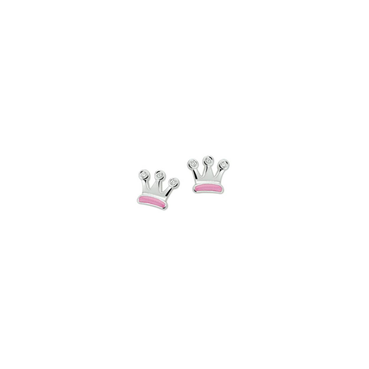 zilveren oorstekers met roze kroon en zirconia