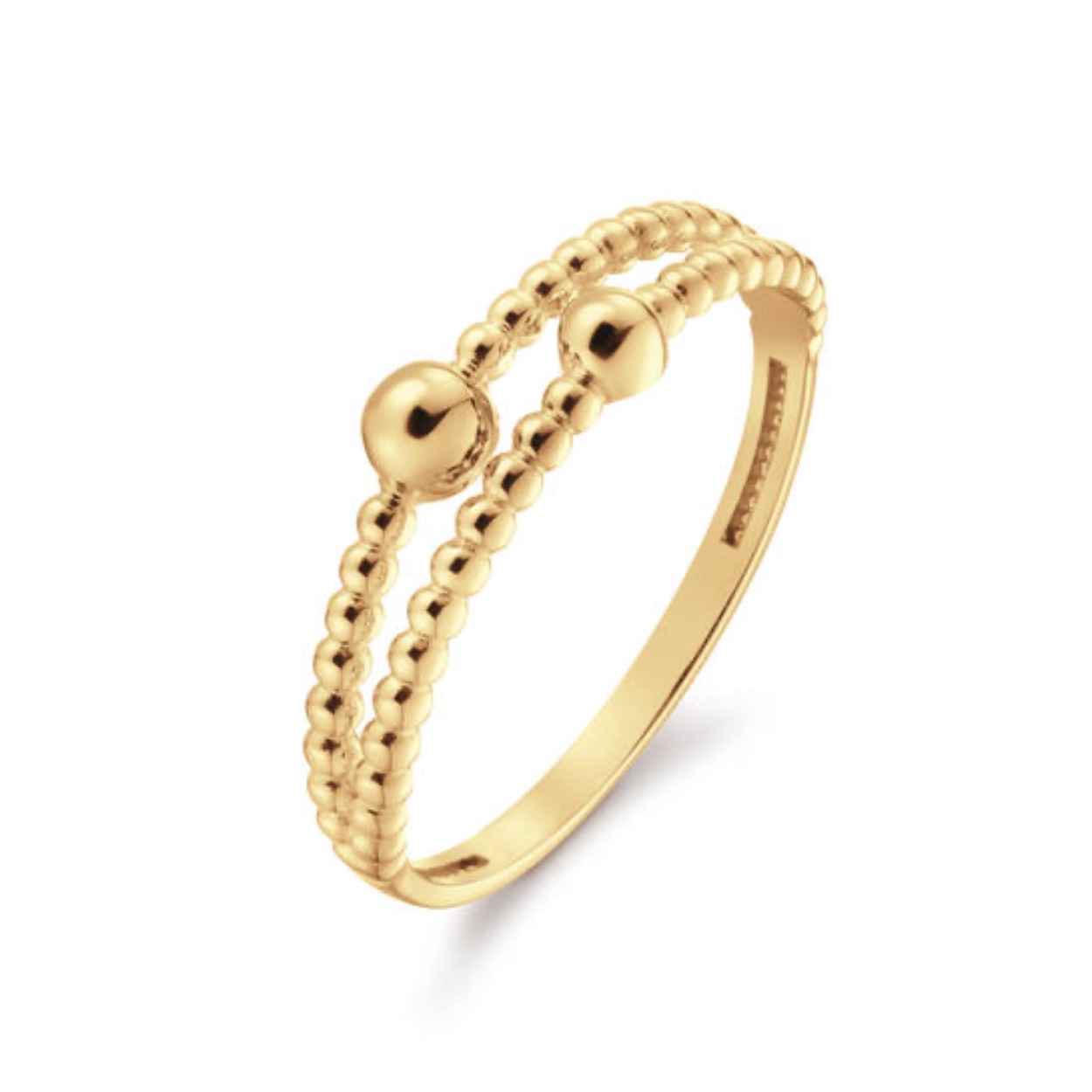 De Tintoretto ring is gemaakt van 14 karaat goud. Deze dubbele ring met bolletjes is een prachtig centerpiece voor jouw ringstack! Lo adoro!