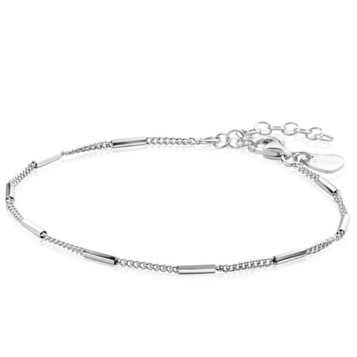 ZINZI zilveren gourmet armband, gecombineerd met mooie glanzende staafjes (1,6mm breed). Een tijdloos model en ideaal om te combineren met andere armbanden uit de Zinzi collectie. De lengte is te variëren van 16,5 tot 19,5cm. Vervaardigd van eerste gehalte zilver (925) en met extra rodiumlaag voor een langdurige glans.