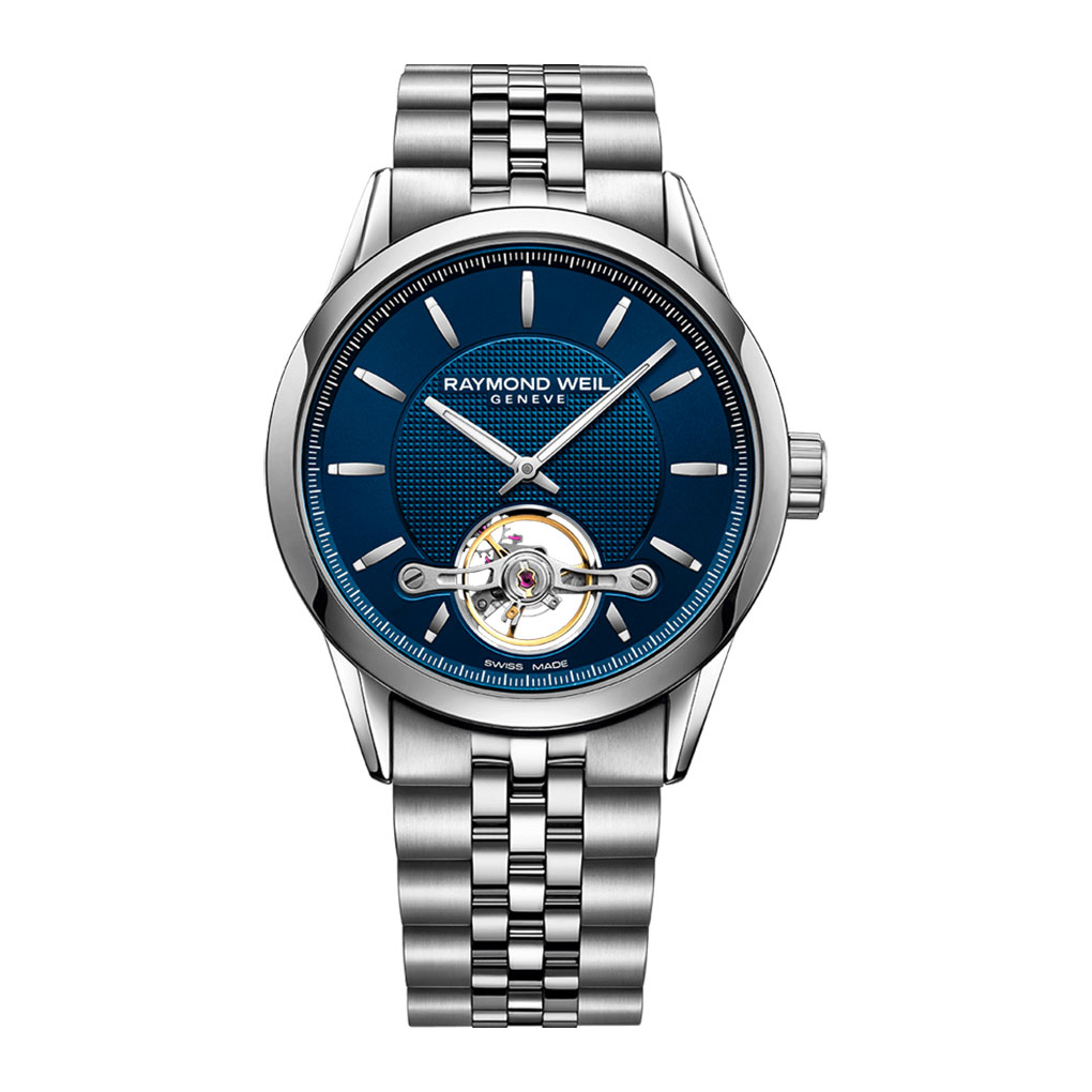 RAYMOND WEIL WATCH FREELANCER OPEN HEART RW1212
2780 -ST -50001
Series Freelancer Case-material Stainless Steel Case-diameter 42 mm
Water-resistance 10 ATM / 100 Meters / 330 Feet Movement W1212
Movement-type Automatic winding Crystal Sapphire crystal 
Strap-material	Stainless steel Strap-color Silver Case-color Silver
Dial-color	Blue