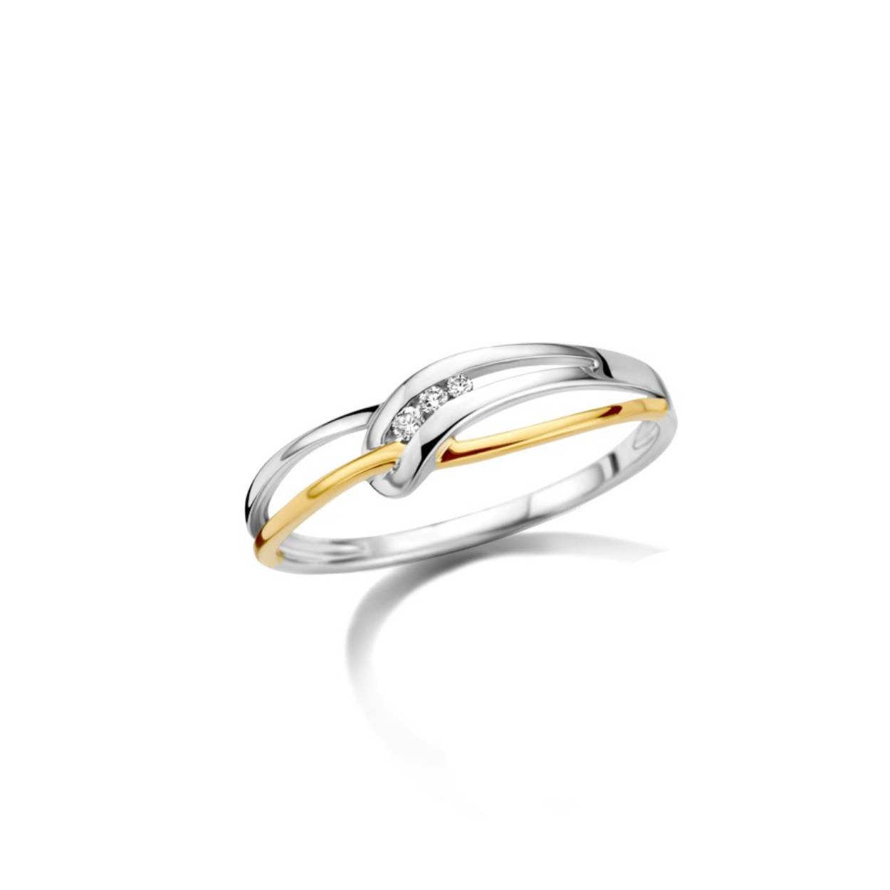 Ring geel en wit goud 18kt met diamanten.