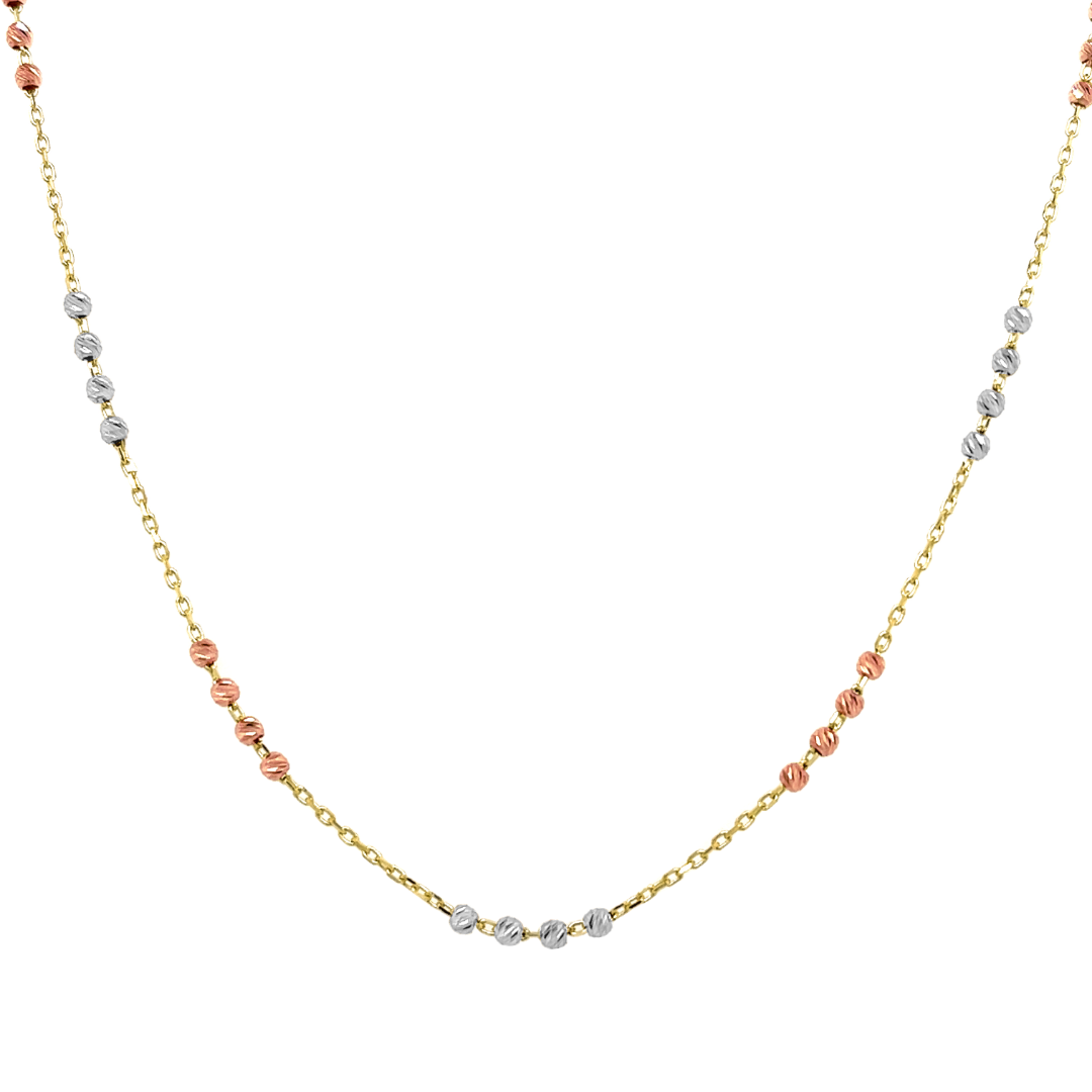 Dit 14-karaats gouden collier is onwijs leuk! De ankerschakel wordt onderbroken door een reeks aan bolletjes welke zowel in witgoud als in rosé goud voorkomen. 

Collier GCS133WRSM is een set met armband GAS162WRSM.