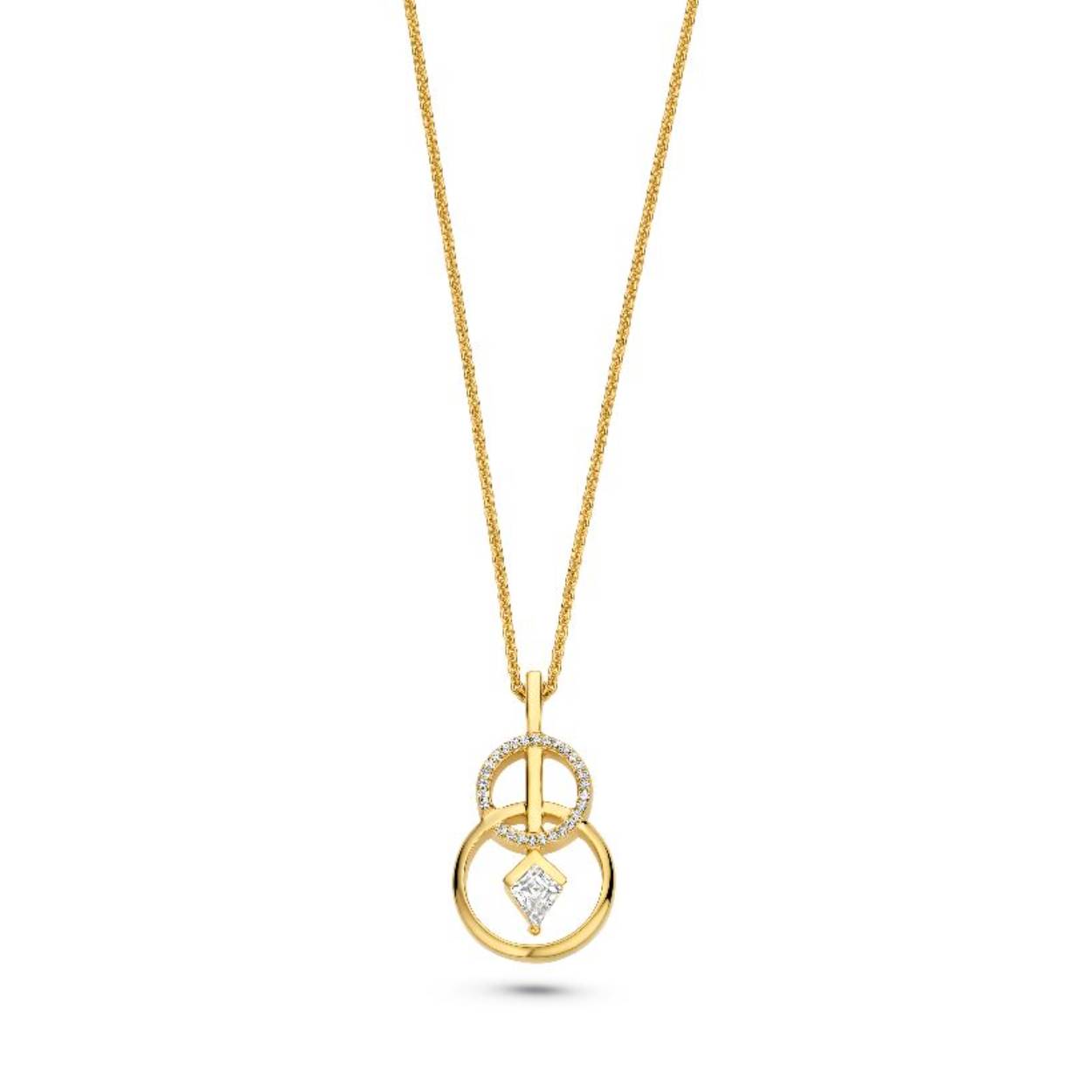 FJF Jewellery collier met hanger  ronde vormen, zilver goldplated met zirkonia's 
te dragen op 40-42-45-50 cm 