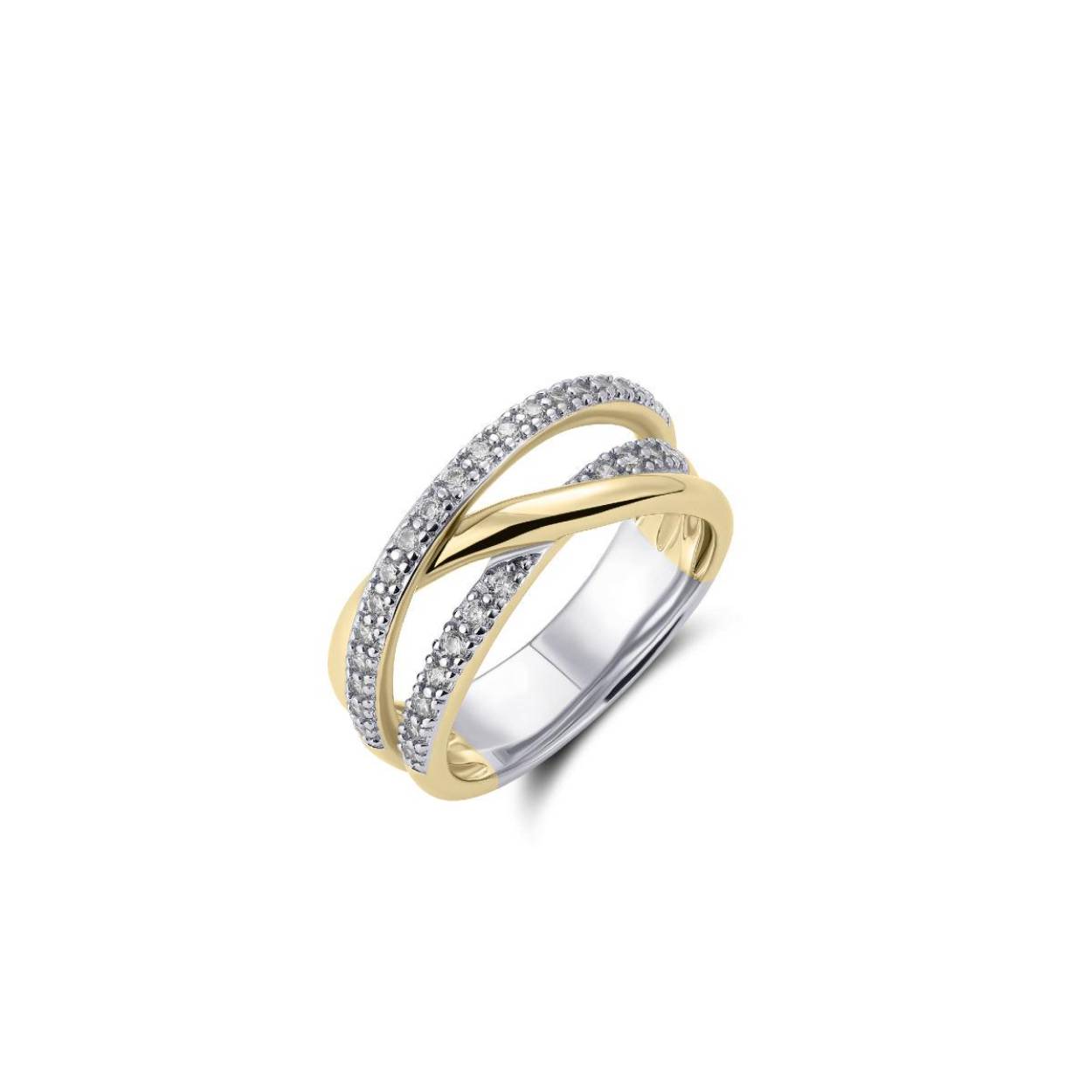 ring zilver verguld | cross over | zirconia's | maat 58