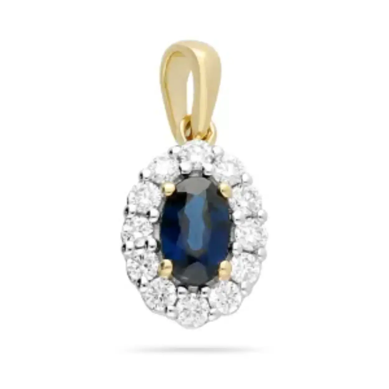 Lady Di hanger 14 krt bicolor goud entourage12-0.15crt bril.1-0.30 saffier
