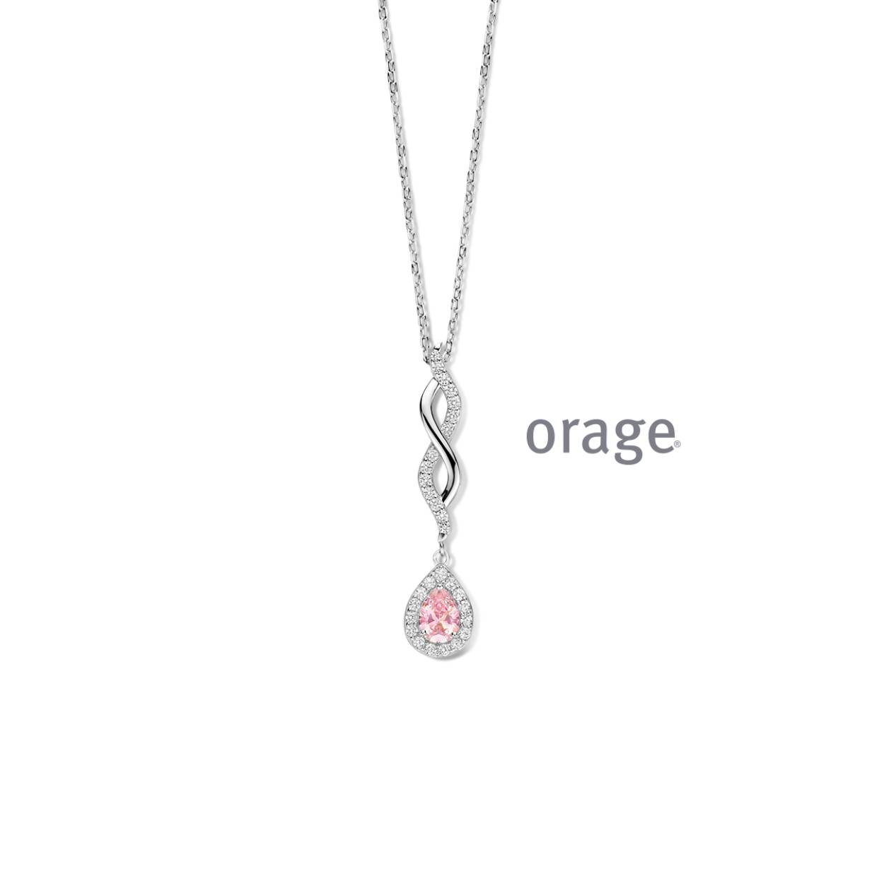 Orage ketting zilver morganiet steen, zirkonia steentjes
