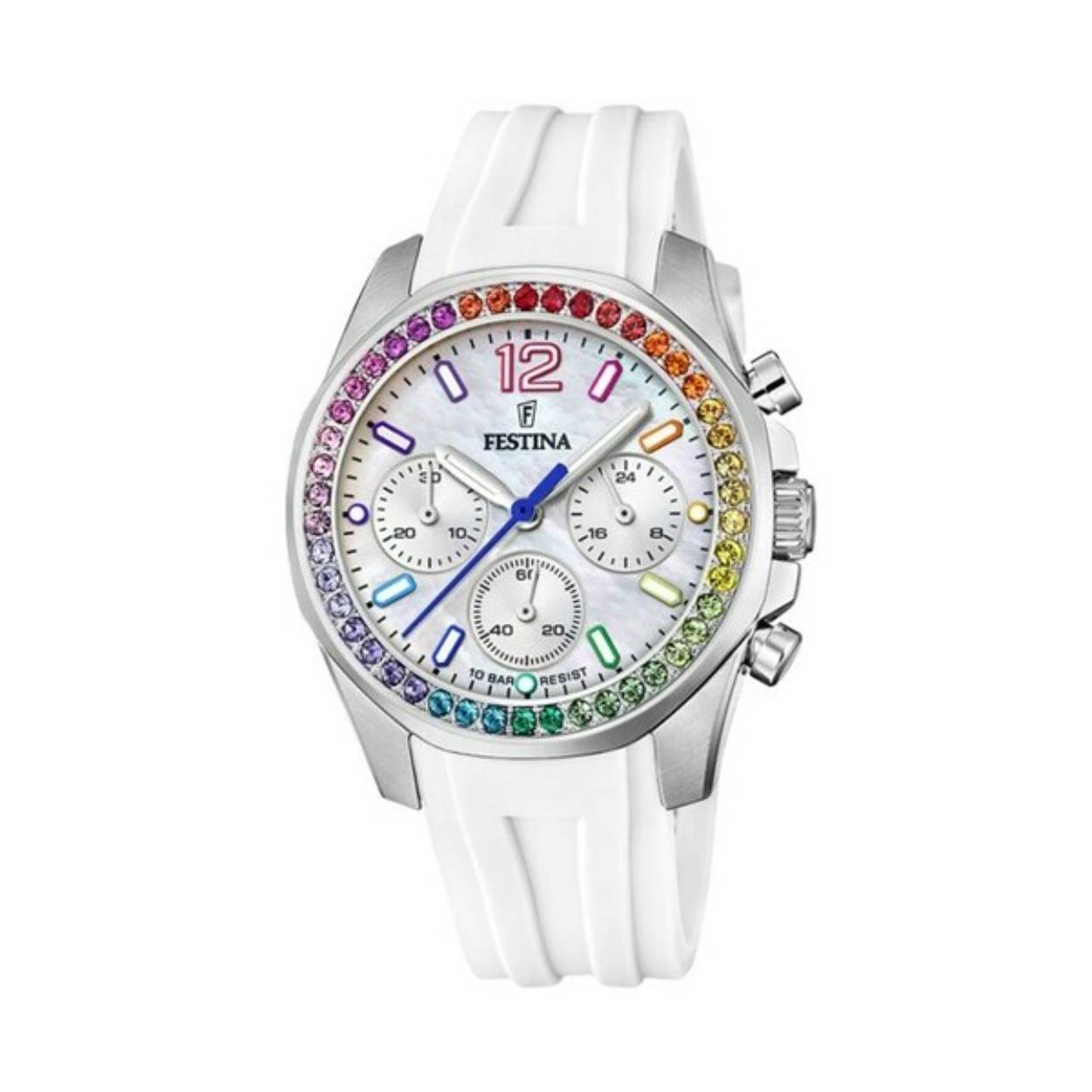 festina F20610/2 dames horloge met steentjes in de kleuren van de regenboog 