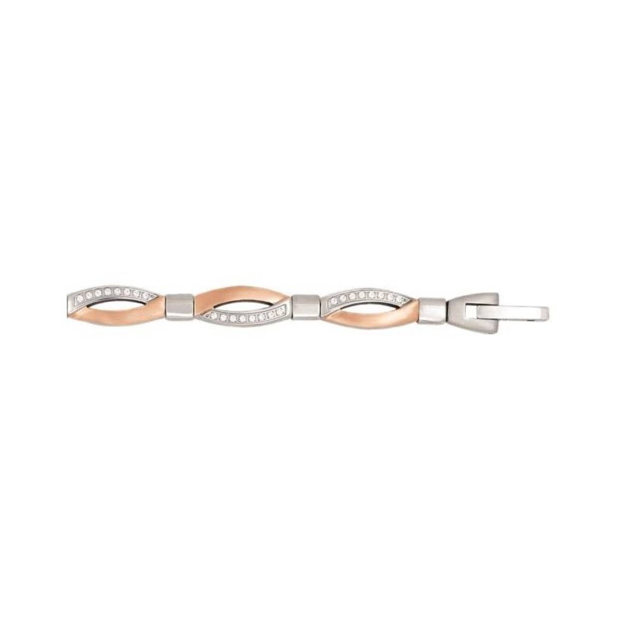 Staal bicolour collier: rosé/staal met zirkonia's 42 + 3 cm