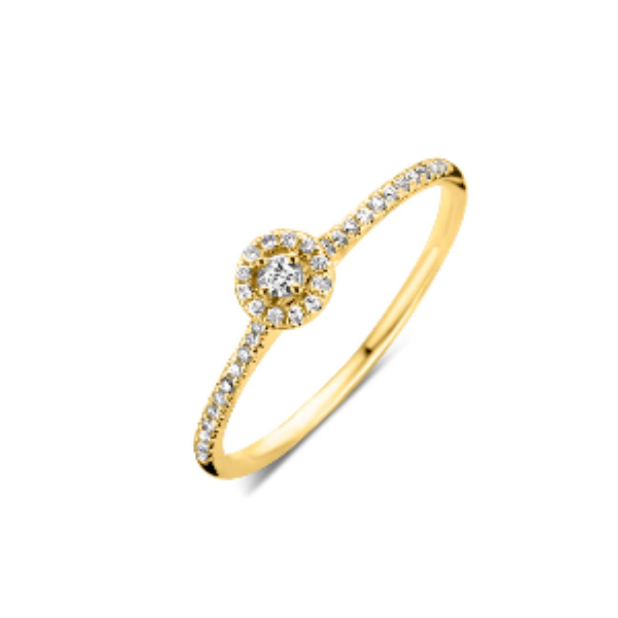 Solitair / verlovingsring geel goud 18 kt + 0.13ct briljant
