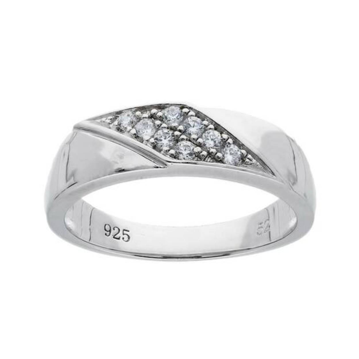 Zilveren ring met schuine rij zirkonia's maat 19.25